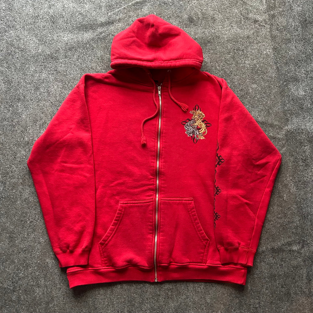 Vintage Y2K Dragon And Tiger Tribal Red Zip Up Hoodie