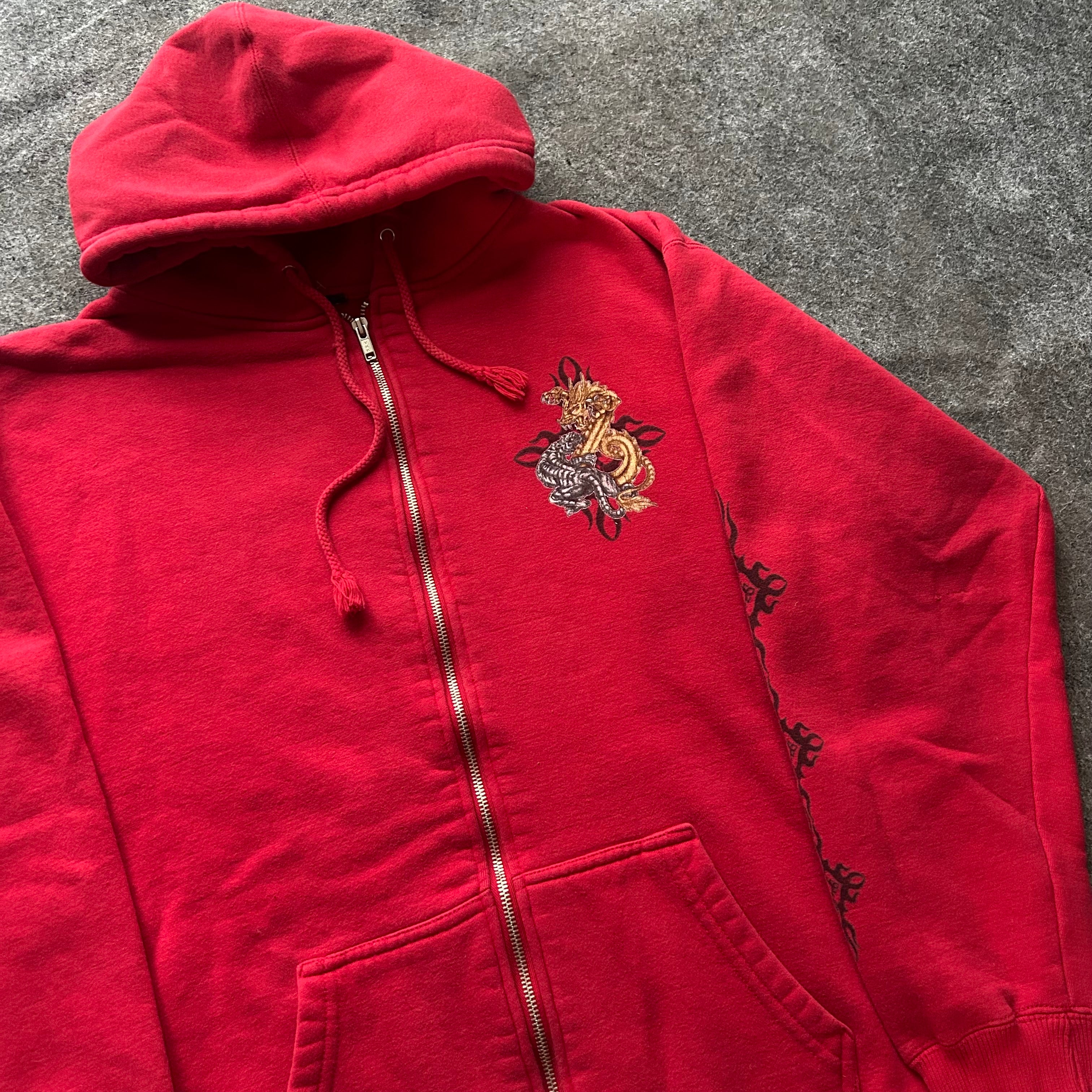 Vintage Y2K Dragon And Tiger Tribal Red Zip Up Hoodie