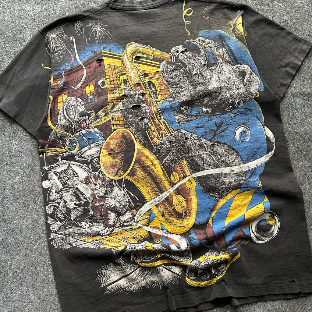 Vintage Thrashed Bad Dog Jazz AOP T-shirt