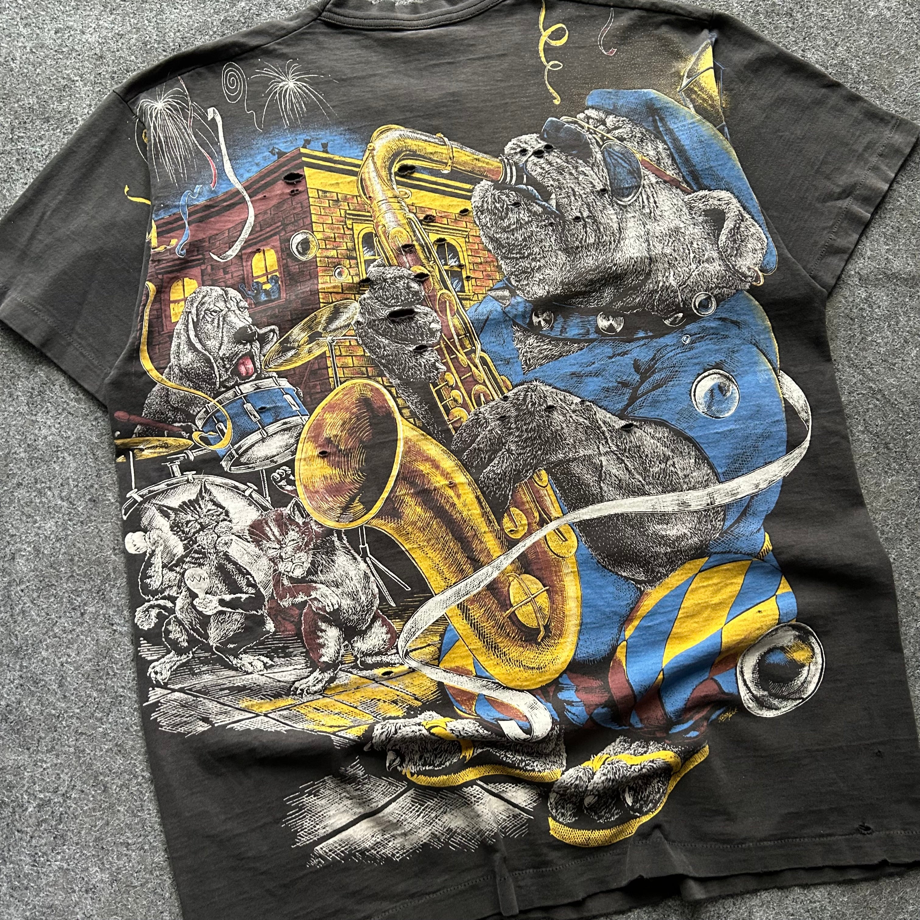 Vintage Thrashed Bad Dog Jazz AOP T-shirt