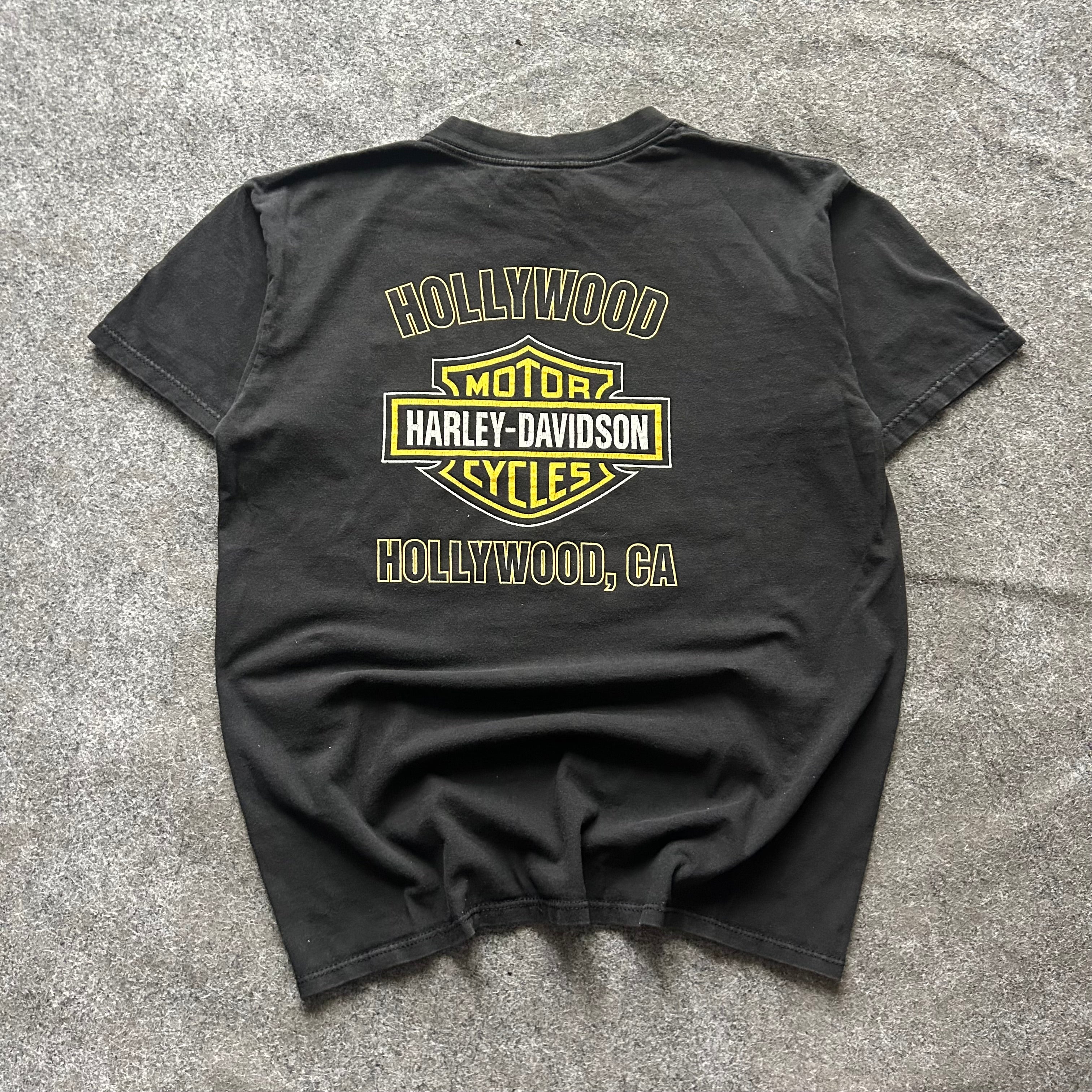 Vintage Harley Davidson Hollywood Yellow Emblem T-shirt
