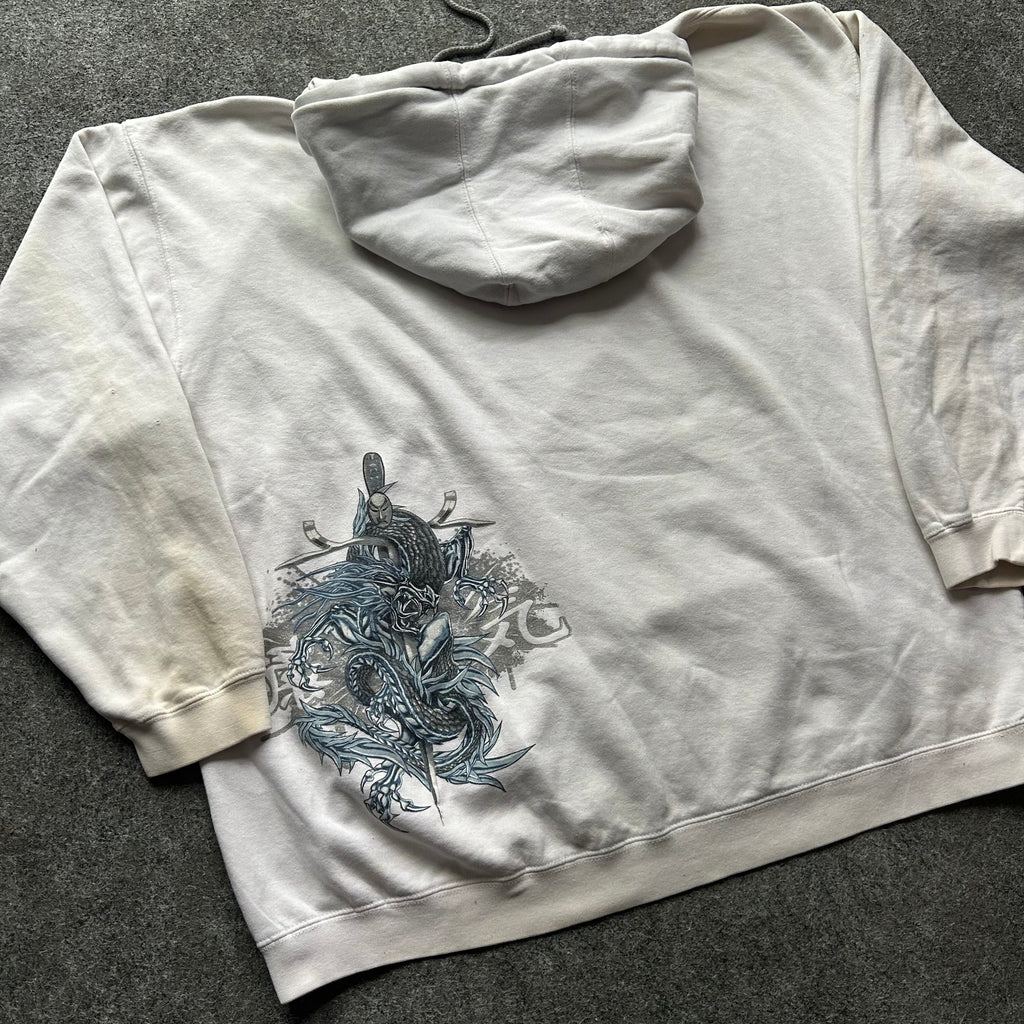 Vintage Y2K Top Heavy White Dragon Hoodie