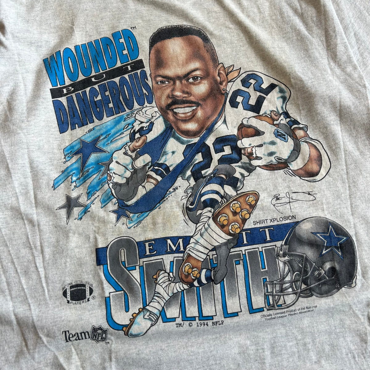 Vintage Dallas Cowboys Emit Smith Wounded But Dangerous Caricature T-shirt - Size Largw