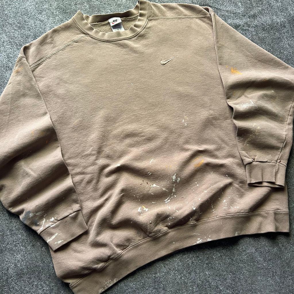 Vintage Paint Splattered Beige Nike Swoosh Crewneck