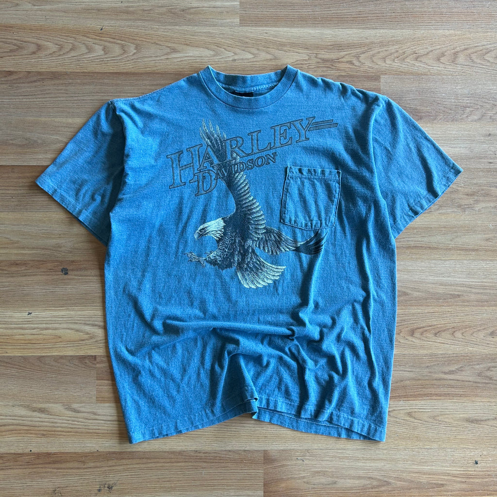 Vintage Harley Davidson Blue Eagle Pocket T-shirt - Size XL