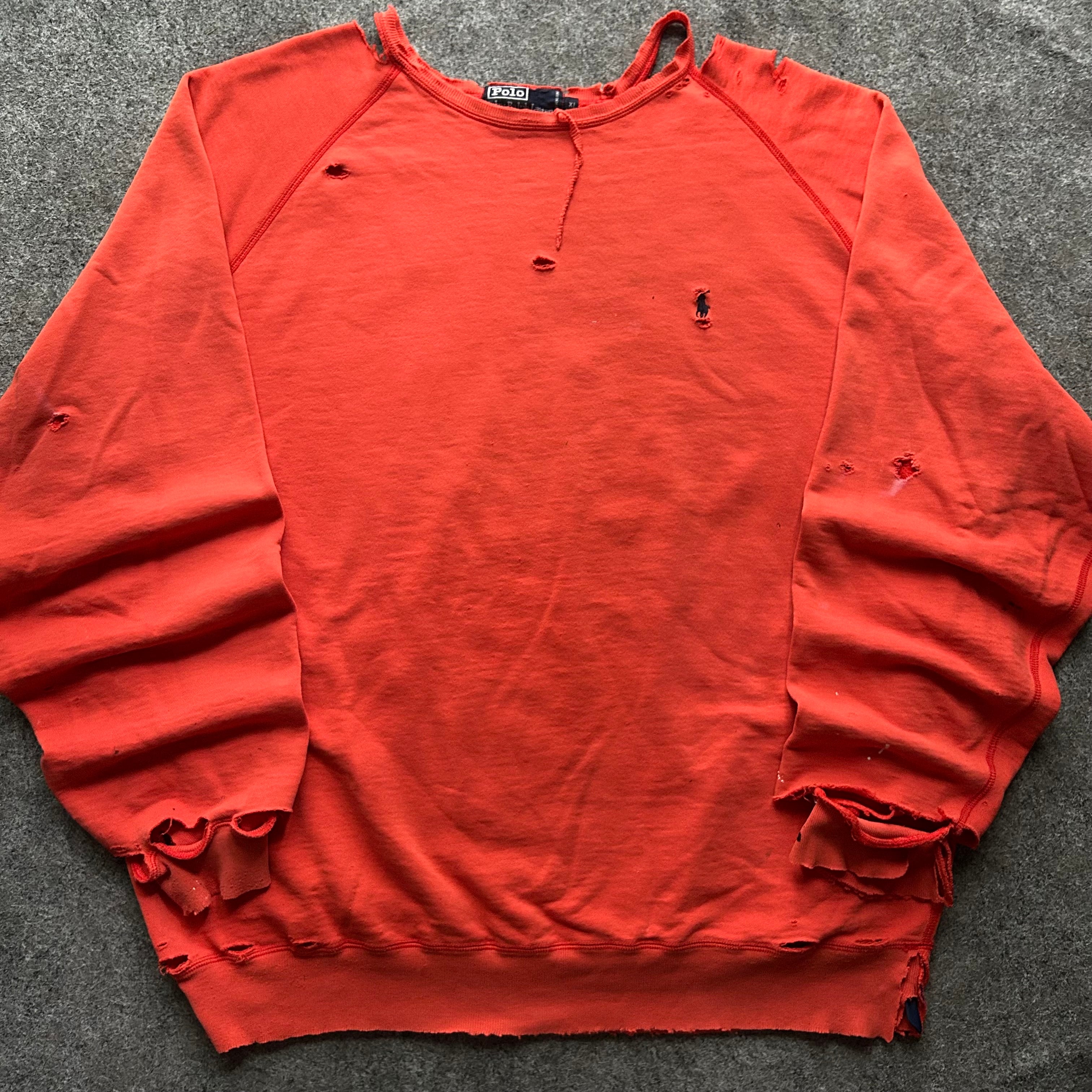 Vintage Thrashed Polo Ralph Lauren Orange Crewneck