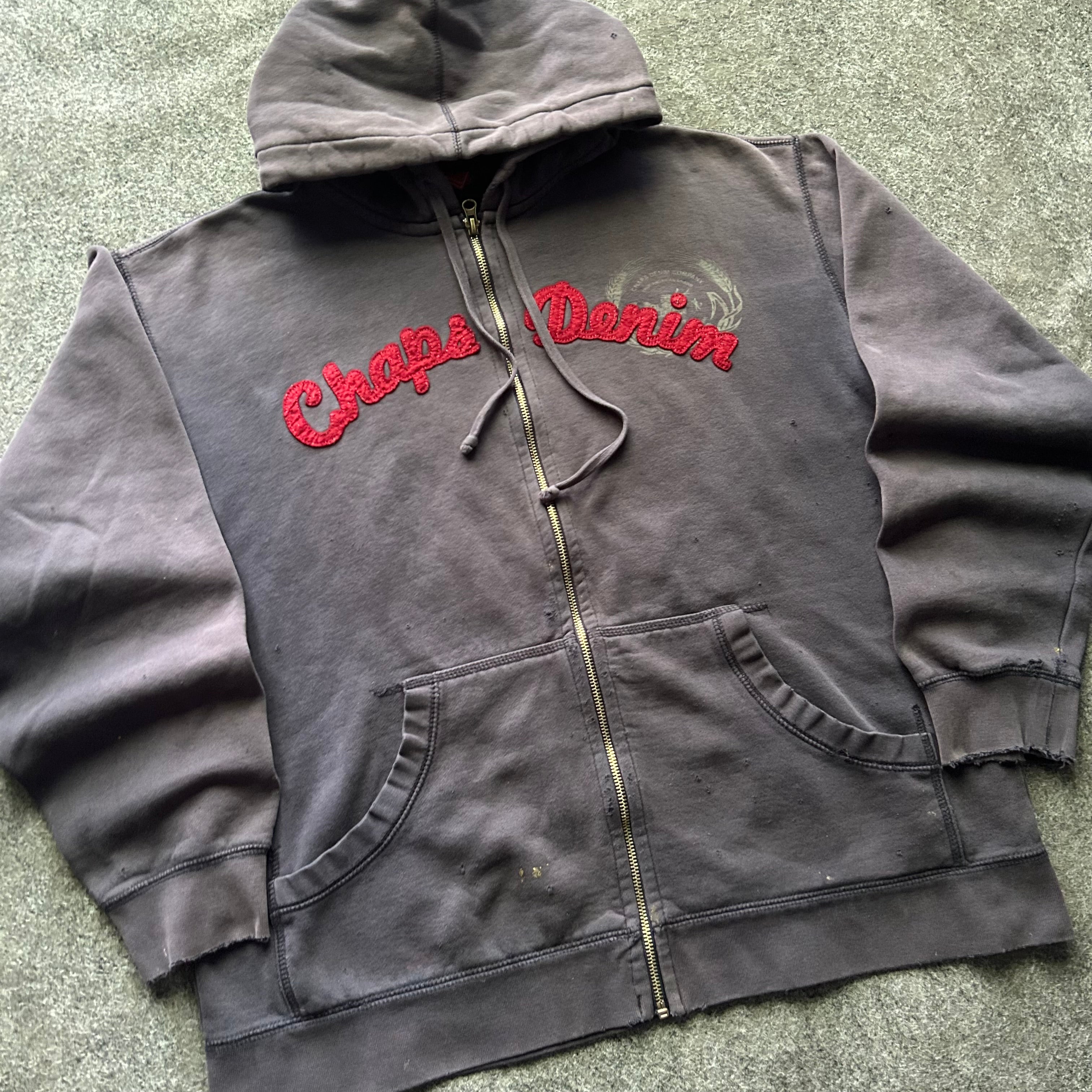Vintage Distressed Chaps Denim Zip Up Hoodie
