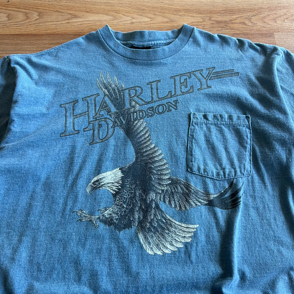 Vintage Harley Davidson Blue Eagle Pocket T-shirt - Size XL
