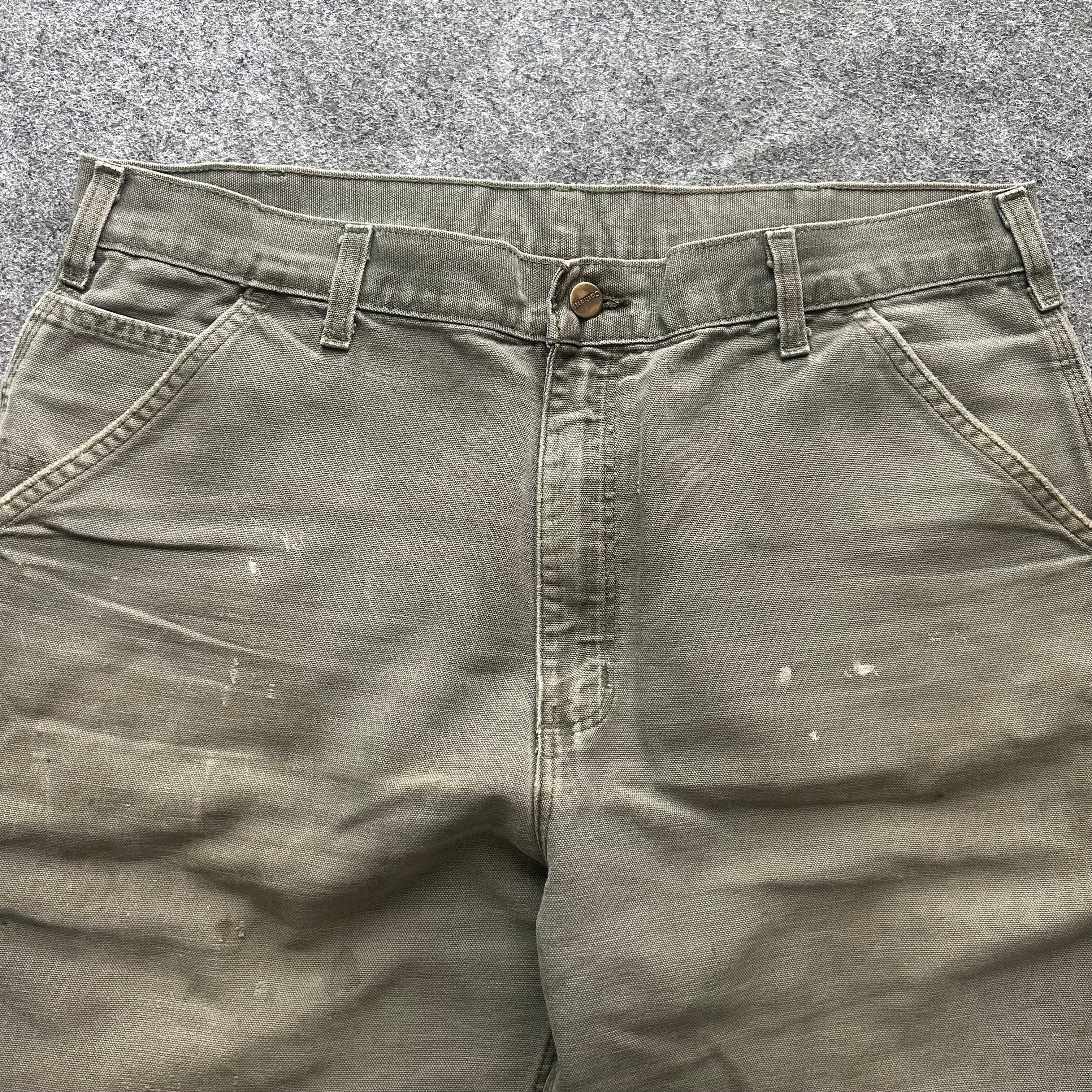 Vintage Distressed Olive Green Carhartt Carpenter Jorts