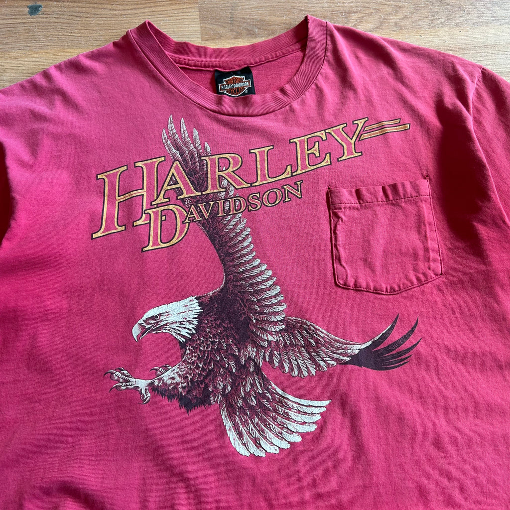 Vintage Harley Davidson Faded Red Eagle Pocket T-shirt - Size XL