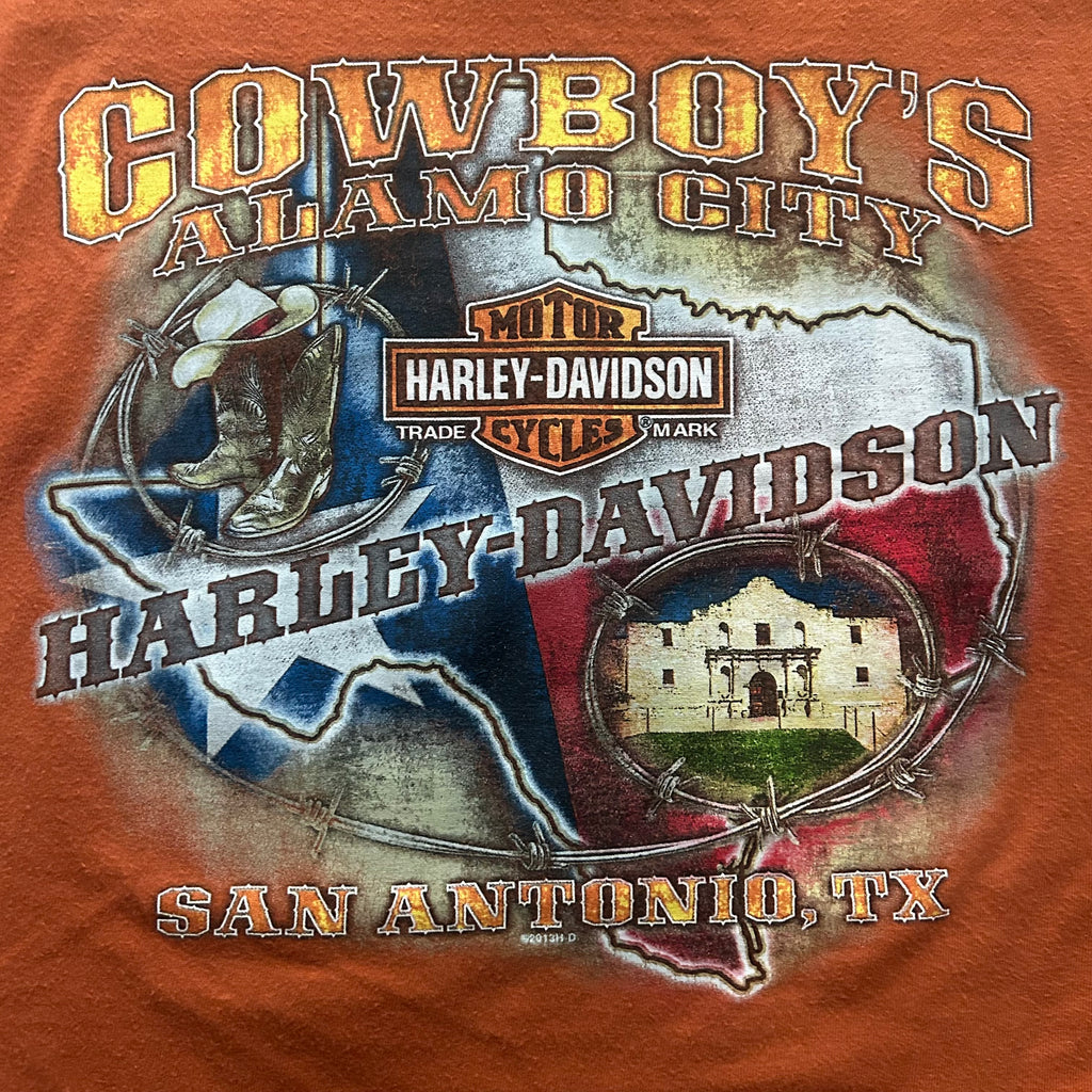 Vintage Harley Davidson Cowboys Alamo City Orange T-shirt