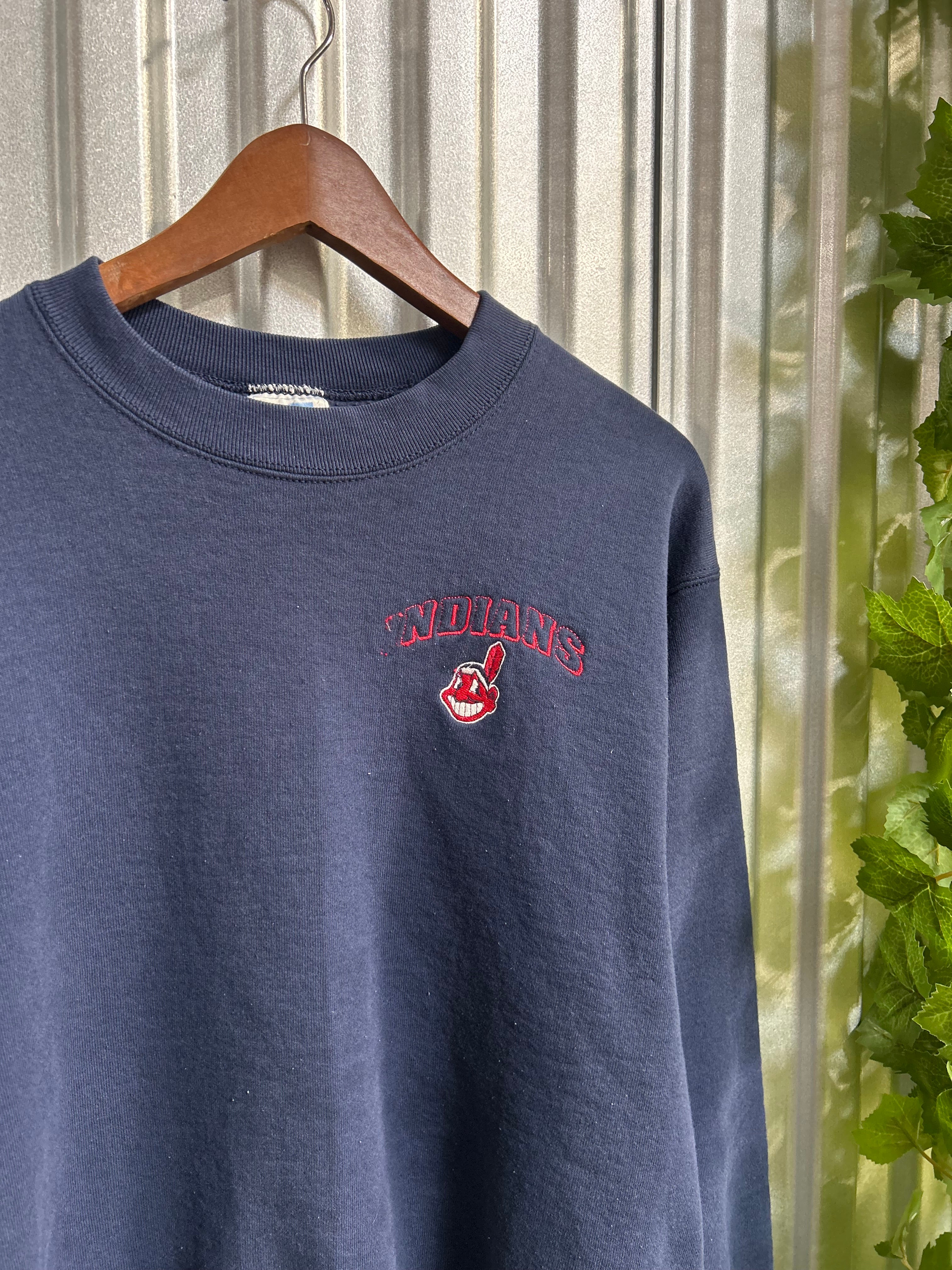 Vintage Cleveland Indians Navy Embroidered Crewneck- Size Medium