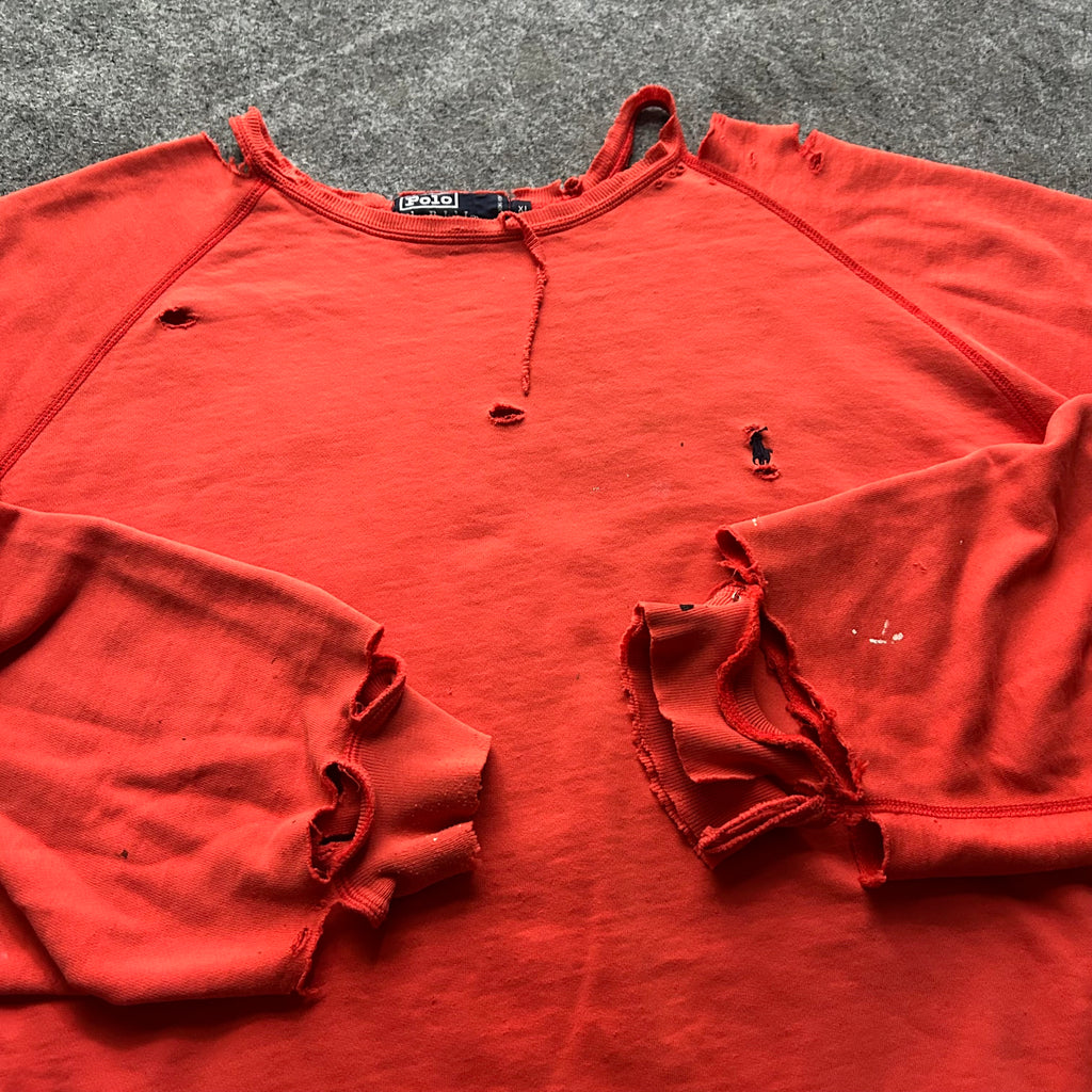 Vintage Thrashed Polo Ralph Lauren Orange Crewneck