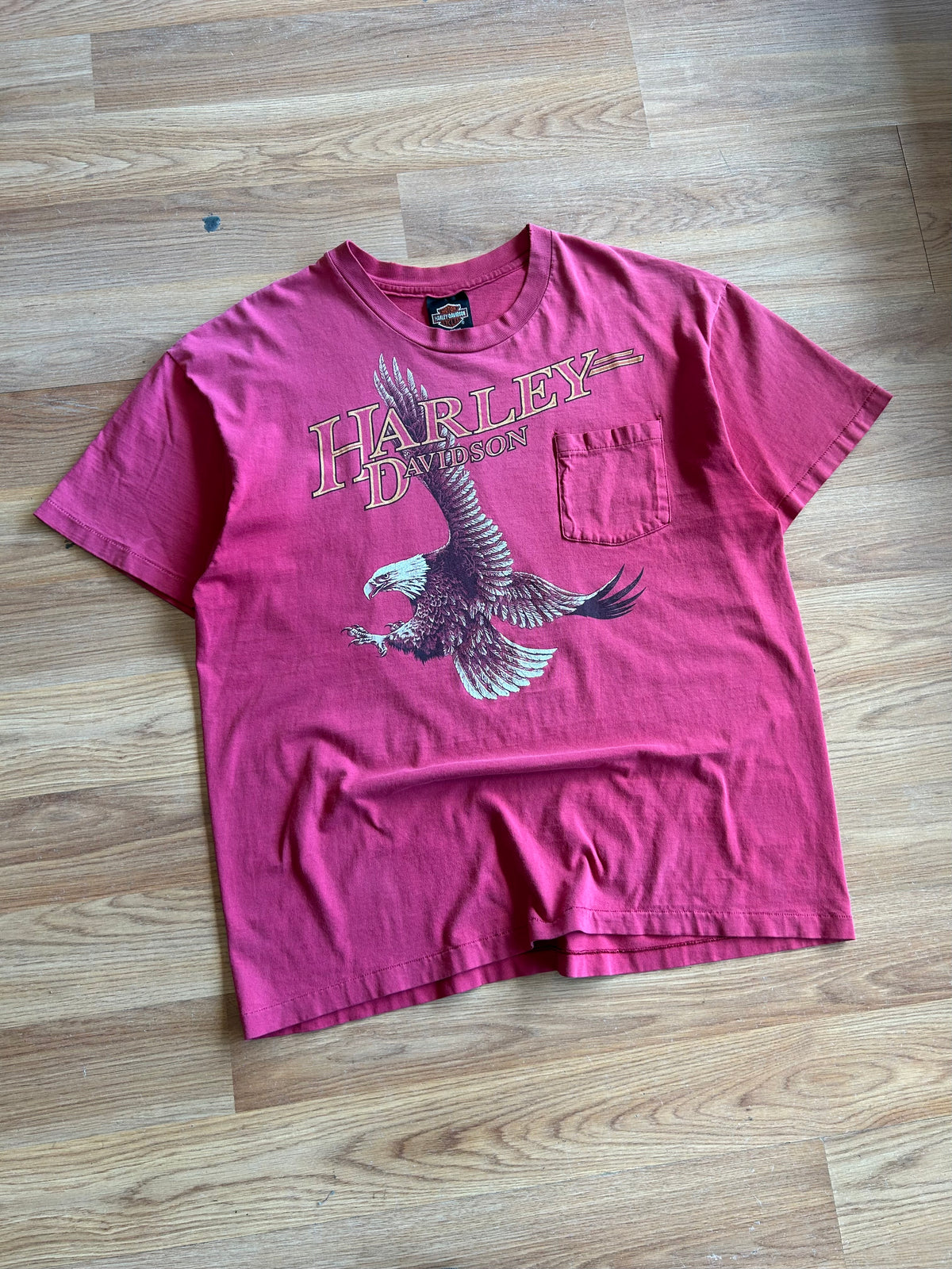 Vintage Harley Davidson Faded Red Eagle Pocket T-shirt - Size XL