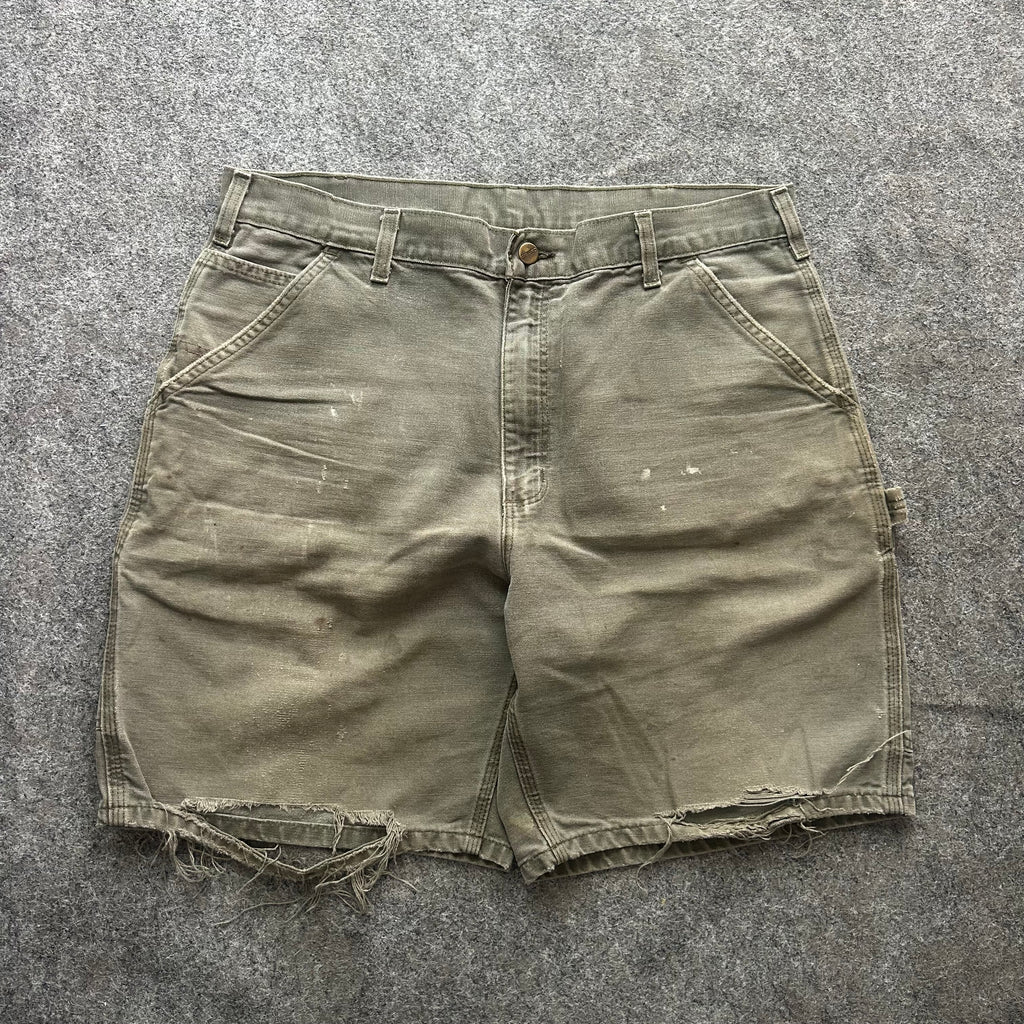 Vintage Distressed Olive Green Carhartt Carpenter Jorts