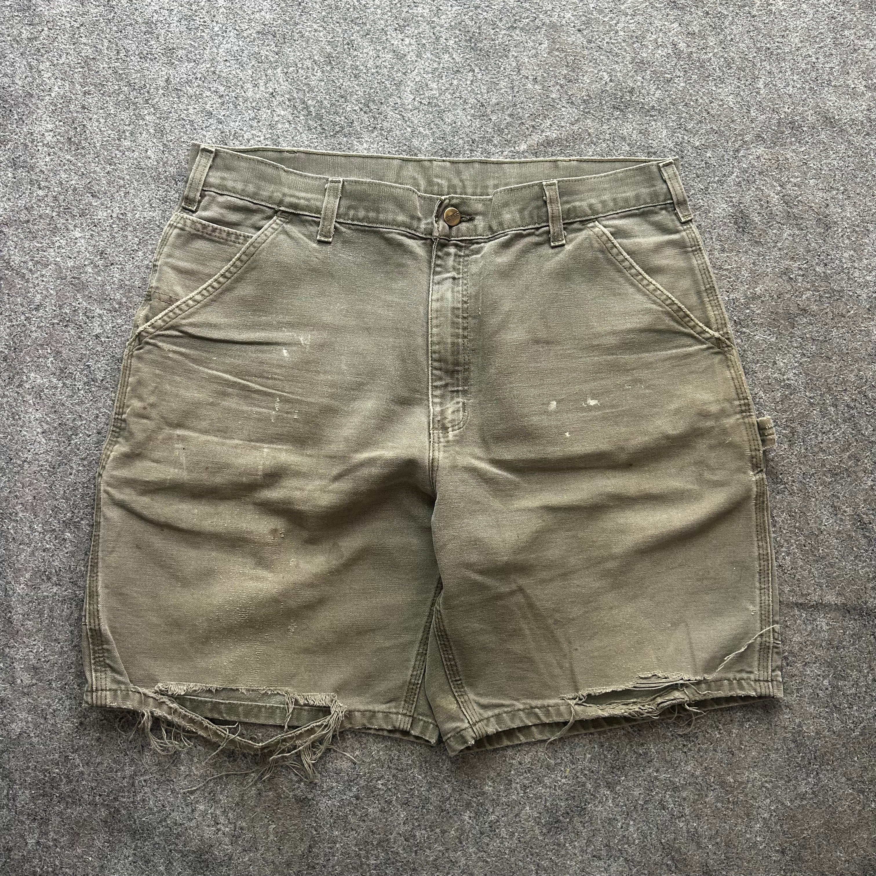 Vintage Distressed Olive Green Carhartt Carpenter Jorts