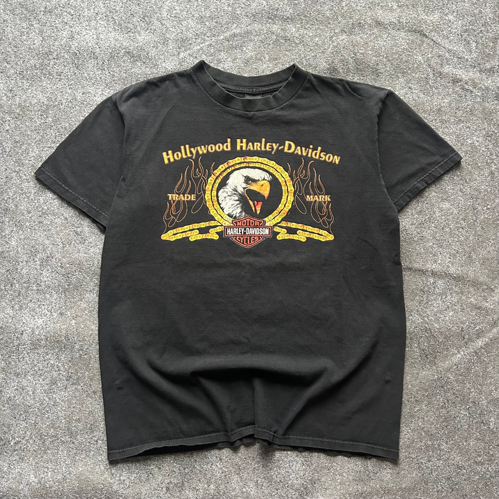 Vintage Harley Davidson Hollywood Yellow Emblem T-shirt