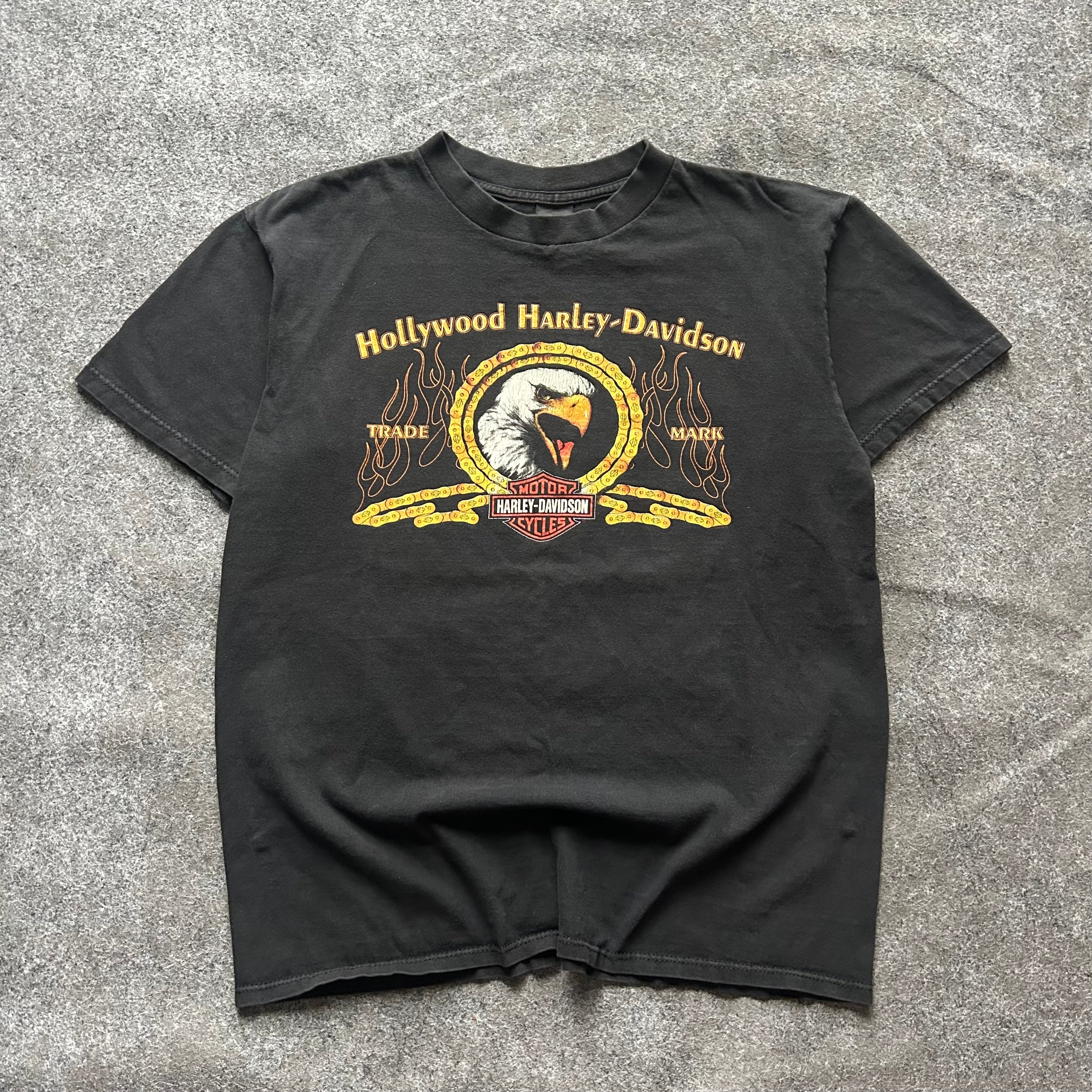 Vintage Harley Davidson Hollywood Yellow Emblem T-shirt
