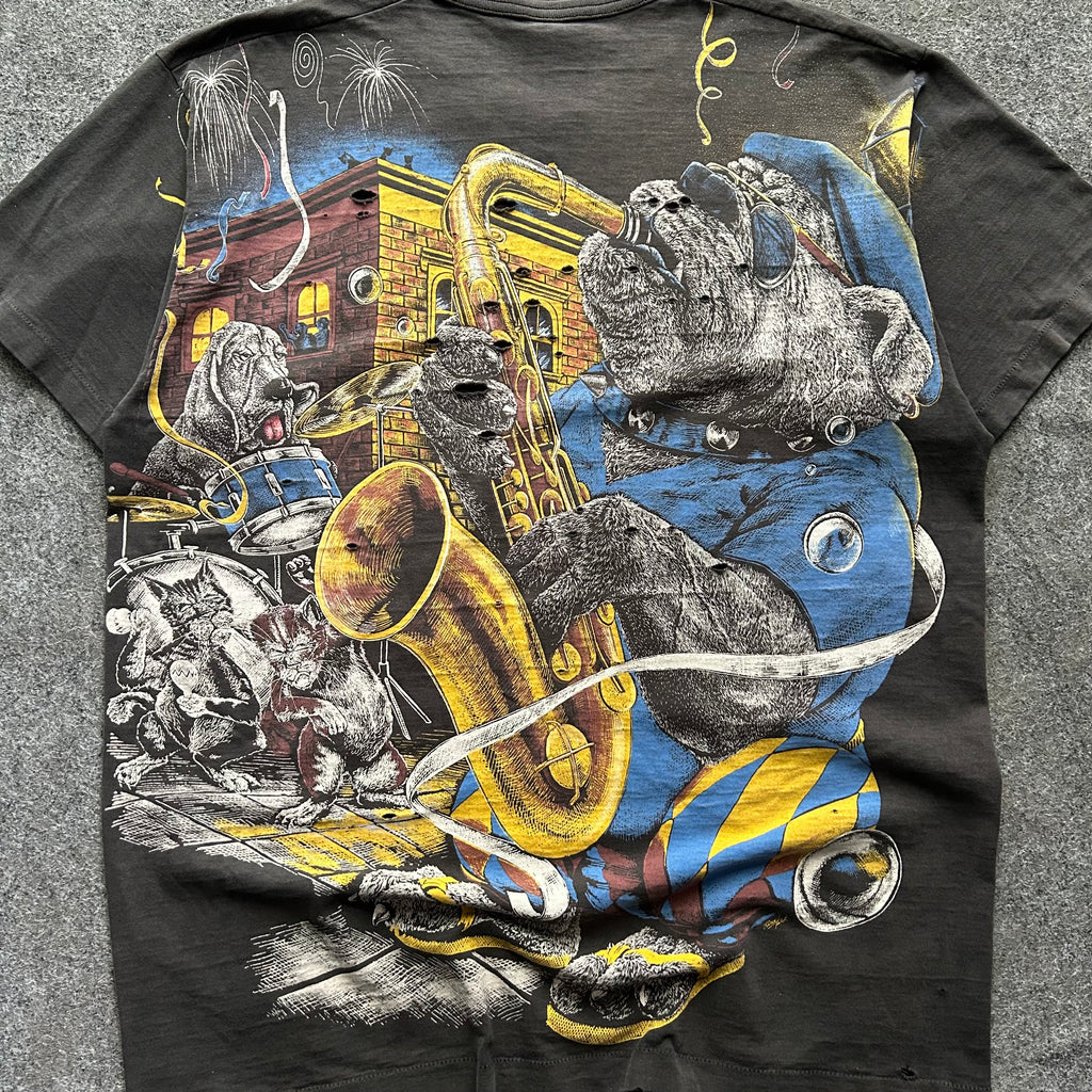 Vintage Thrashed Bad Dog Jazz AOP T-shirt