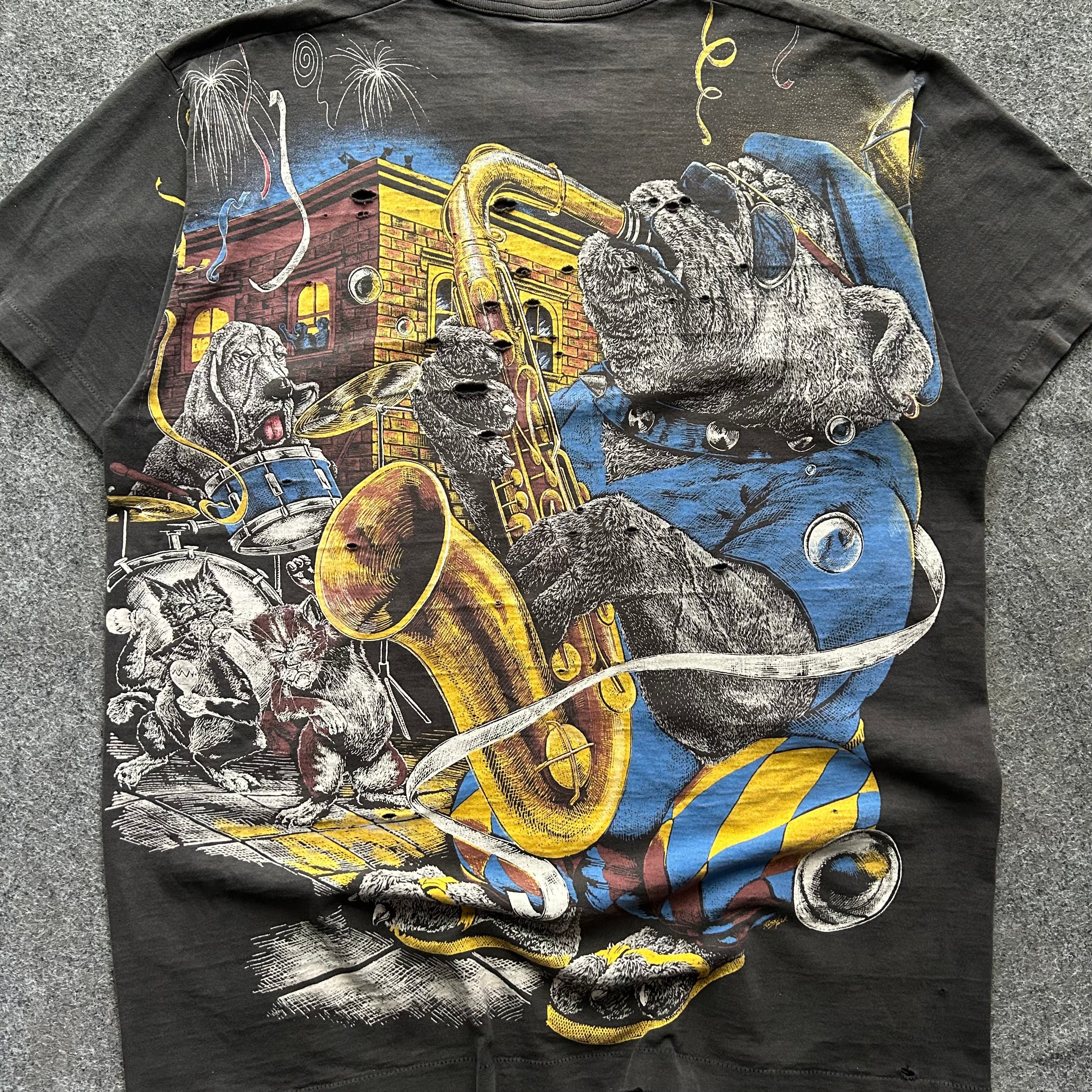 Vintage Thrashed Bad Dog Jazz AOP T-shirt