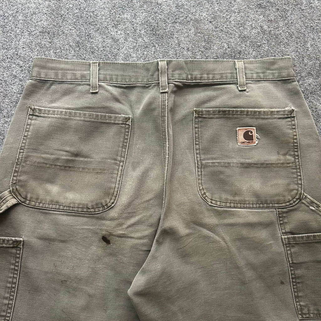 Vintage Distressed Olive Green Carhartt Carpenter Jorts