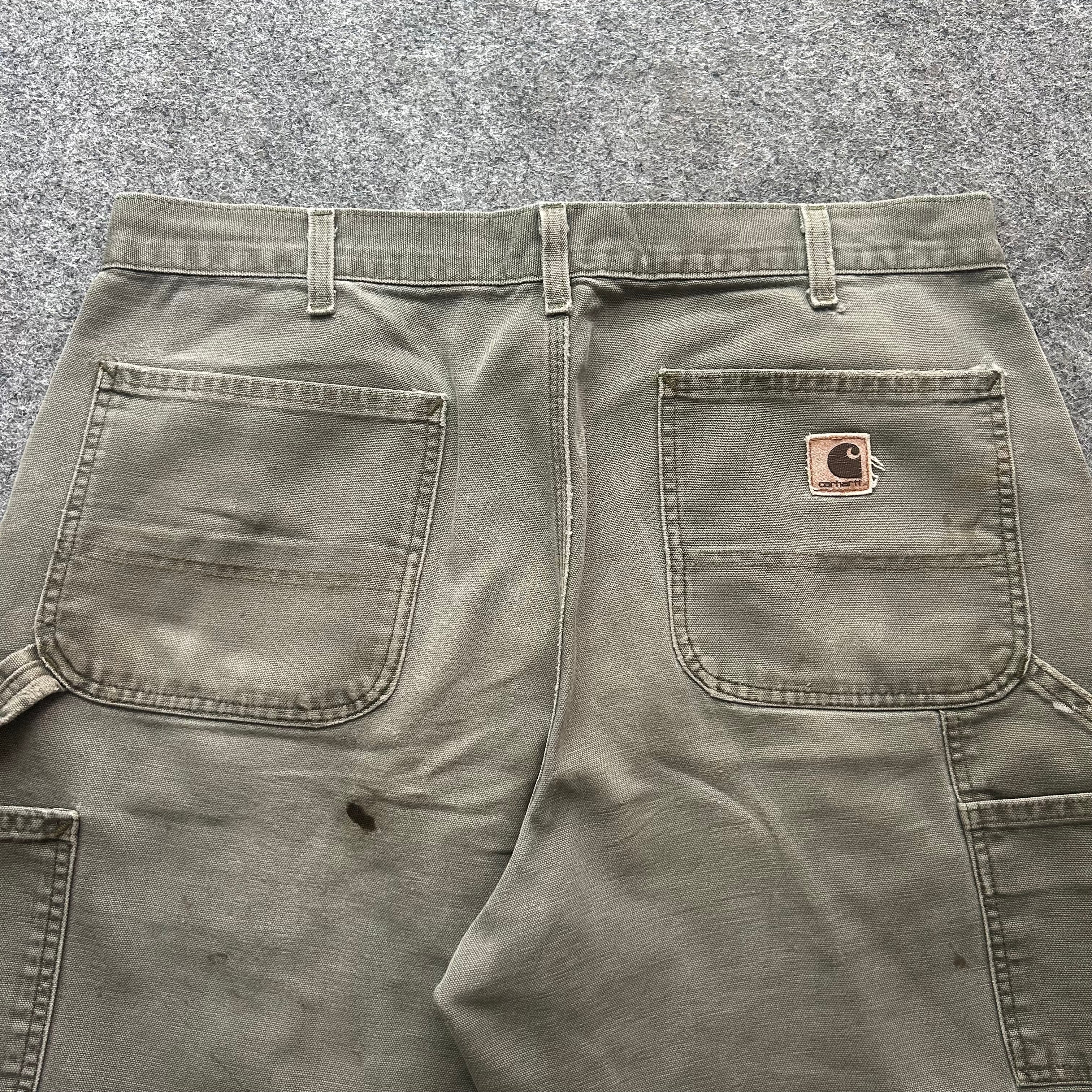 Vintage Distressed Olive Green Carhartt Carpenter Jorts