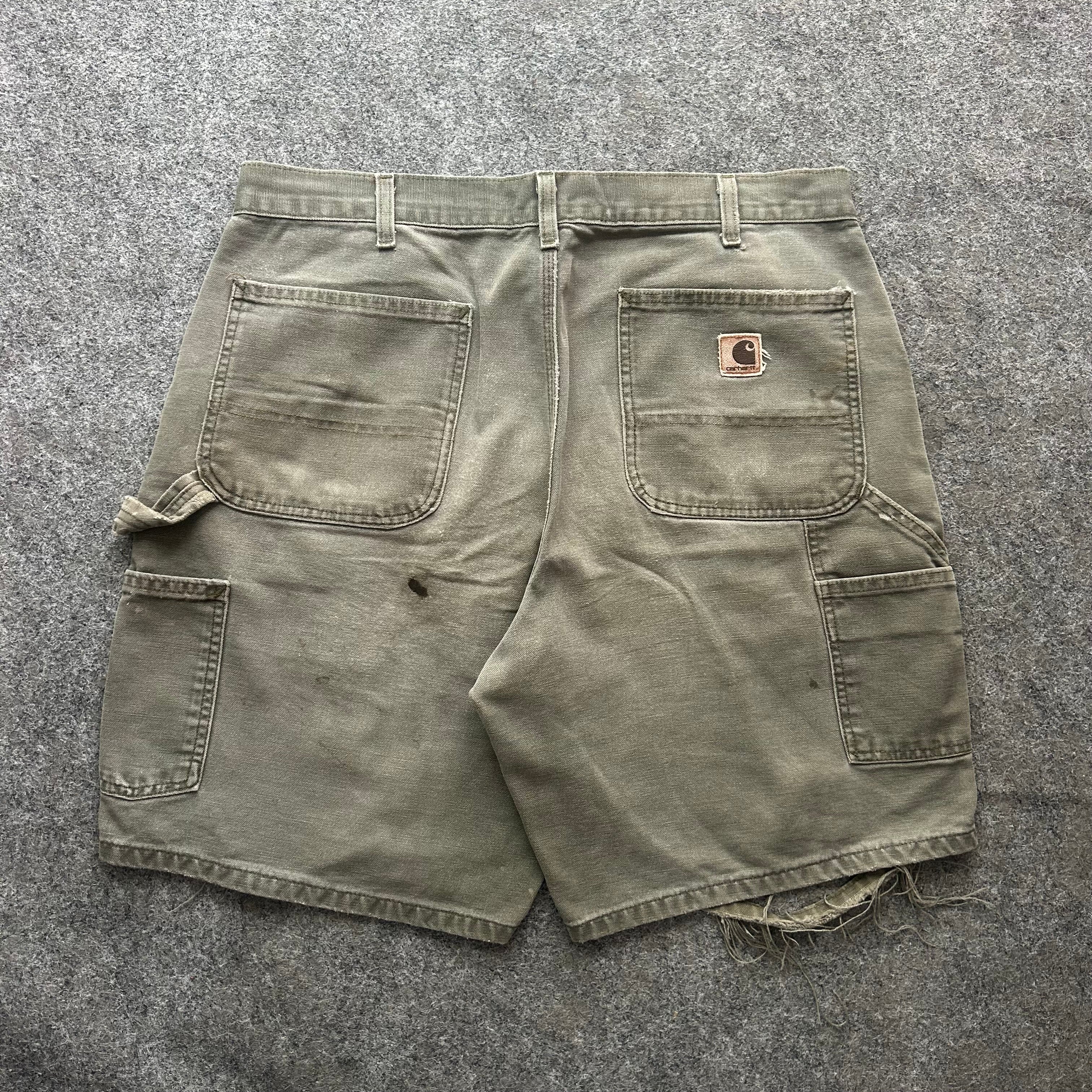 Vintage Distressed Olive Green Carhartt Carpenter Jorts