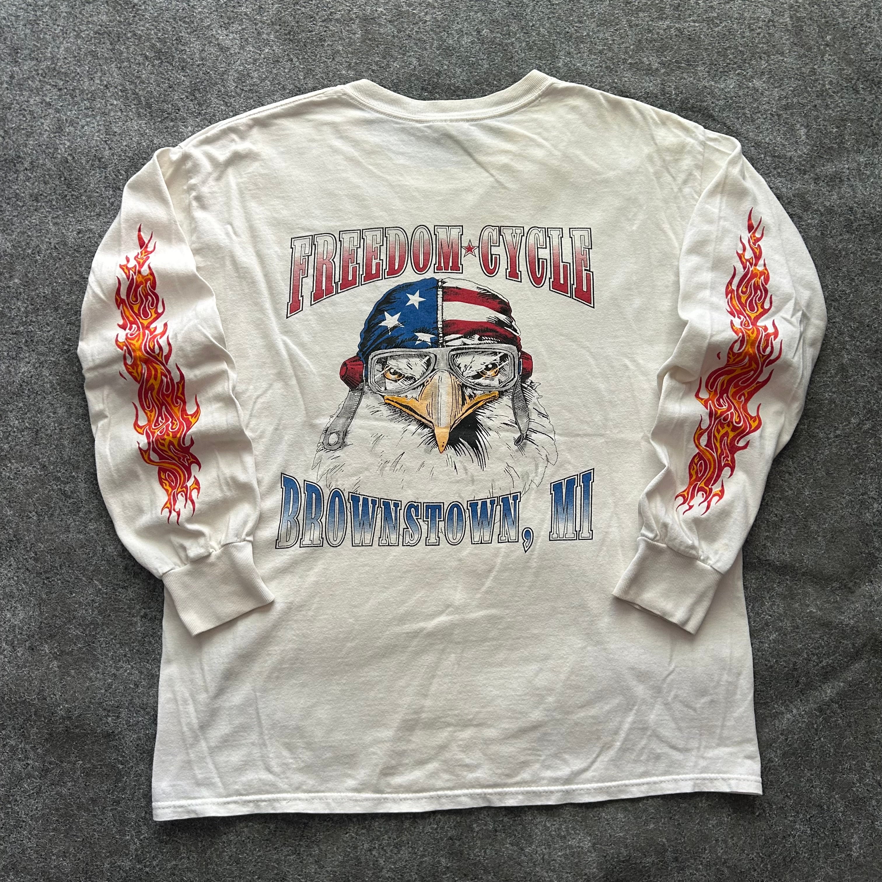 Vintage Freedom Cycle Eagle Biker Flame Long Sleeve Shirt