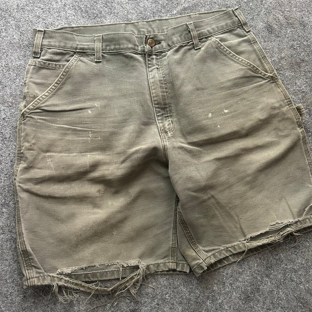Vintage Distressed Olive Green Carhartt Carpenter Jorts