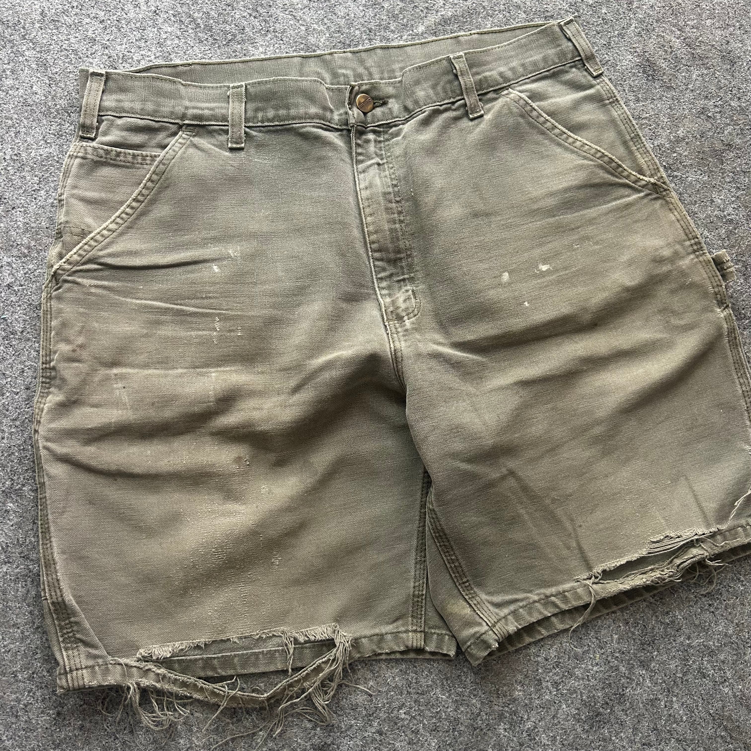 Vintage Distressed Olive Green Carhartt Carpenter Jorts