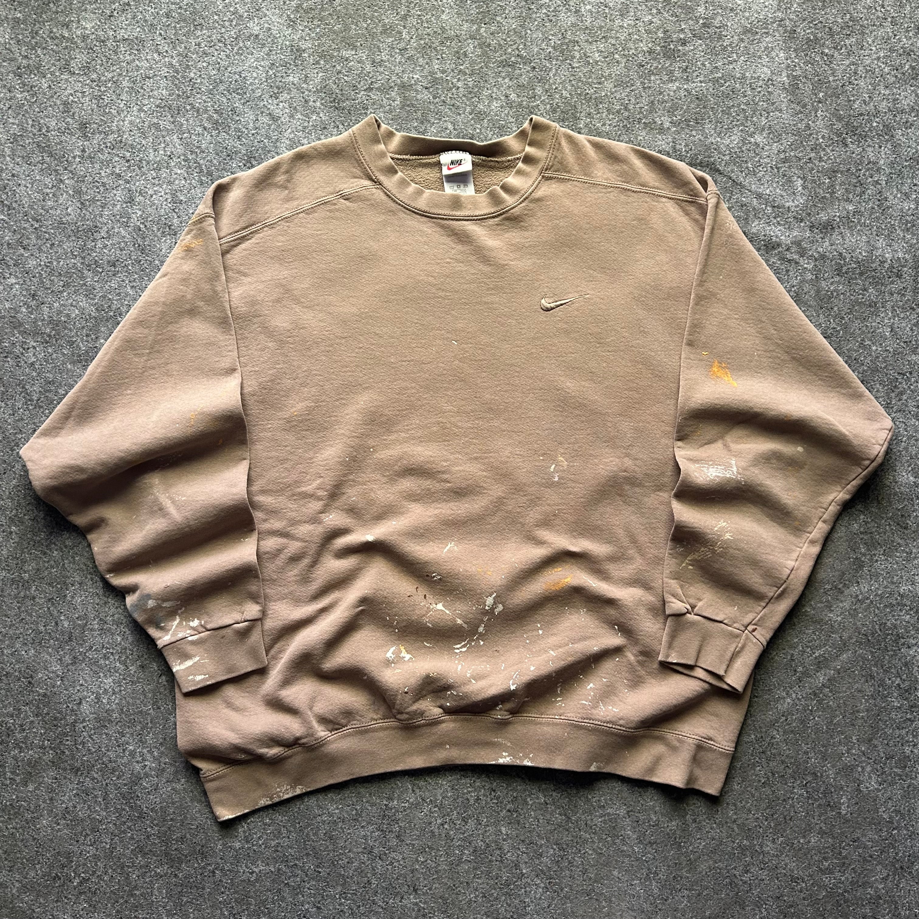 Vintage Paint Splattered Beige Nike Swoosh Crewneck