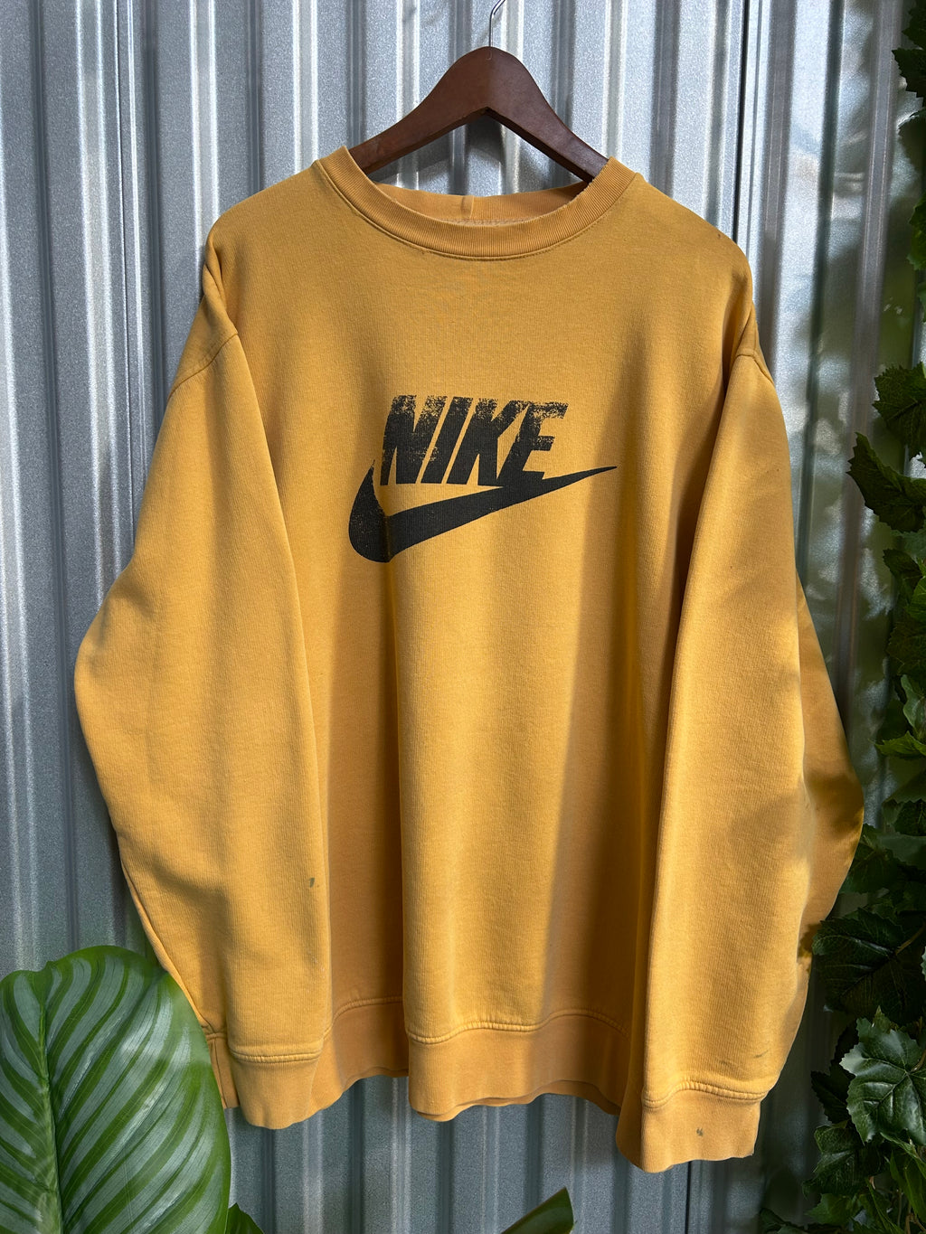 Vintage Nike Yellow Center Spell-out Crewneck - Size 2XL