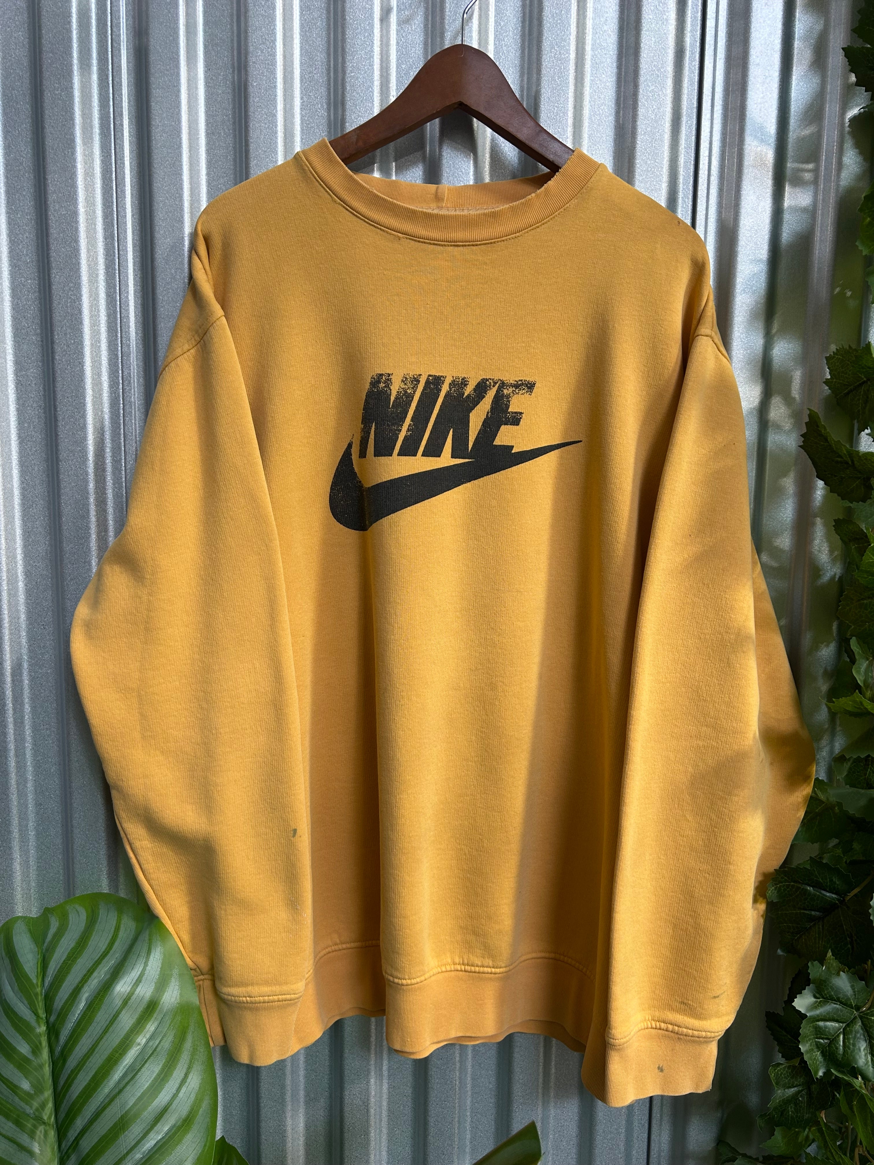 Vintage Nike Yellow Center Spell-out Crewneck - Size 2XL