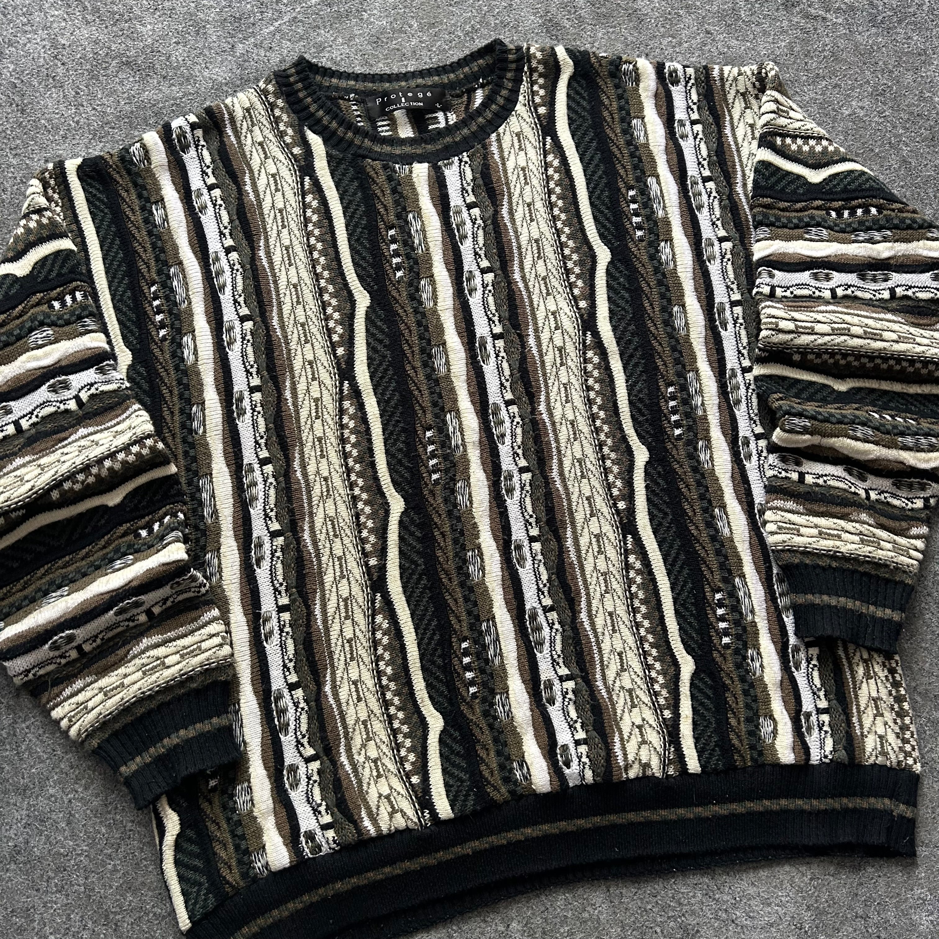 Vintage 3D Knit Coogi Styled Olive Sweater