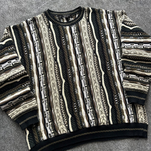 Vintage 3D Knit Coogi Styled Olive Sweater