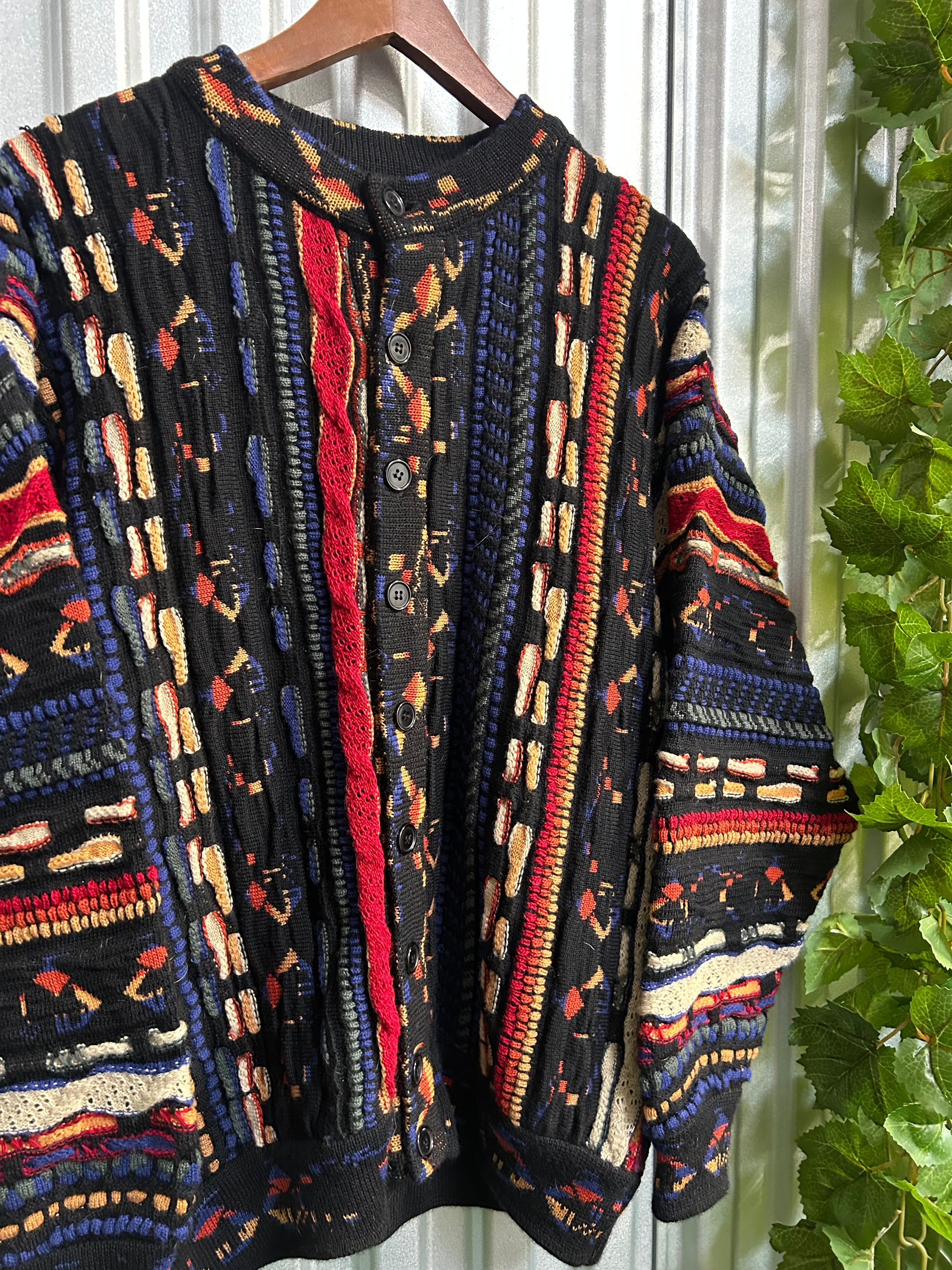 Vintage Coogi Styled Carlo Alberto Knit Button Up Sweater - Size Large