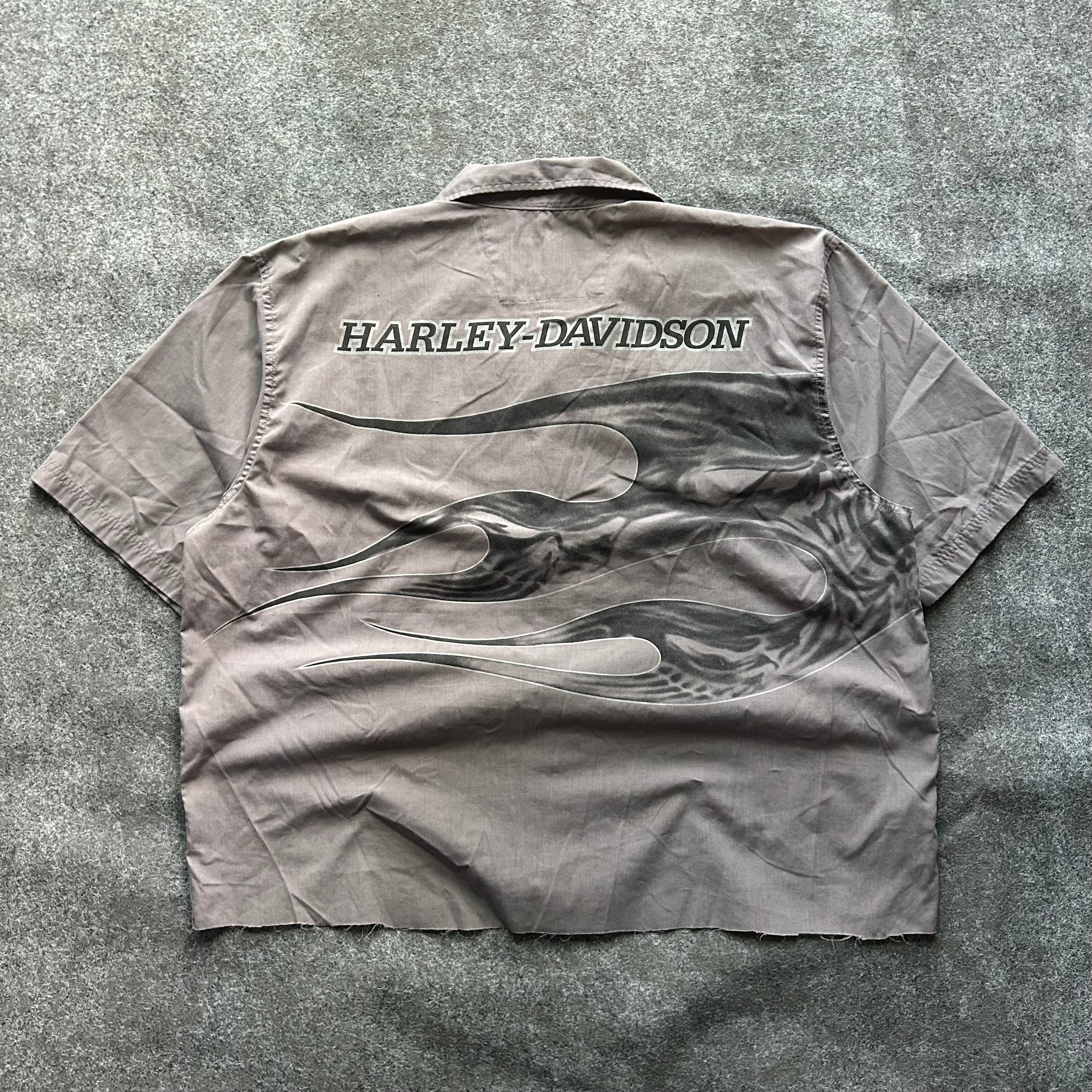 Vintage Harley Davidson Flame Button Up Cropped Shirt