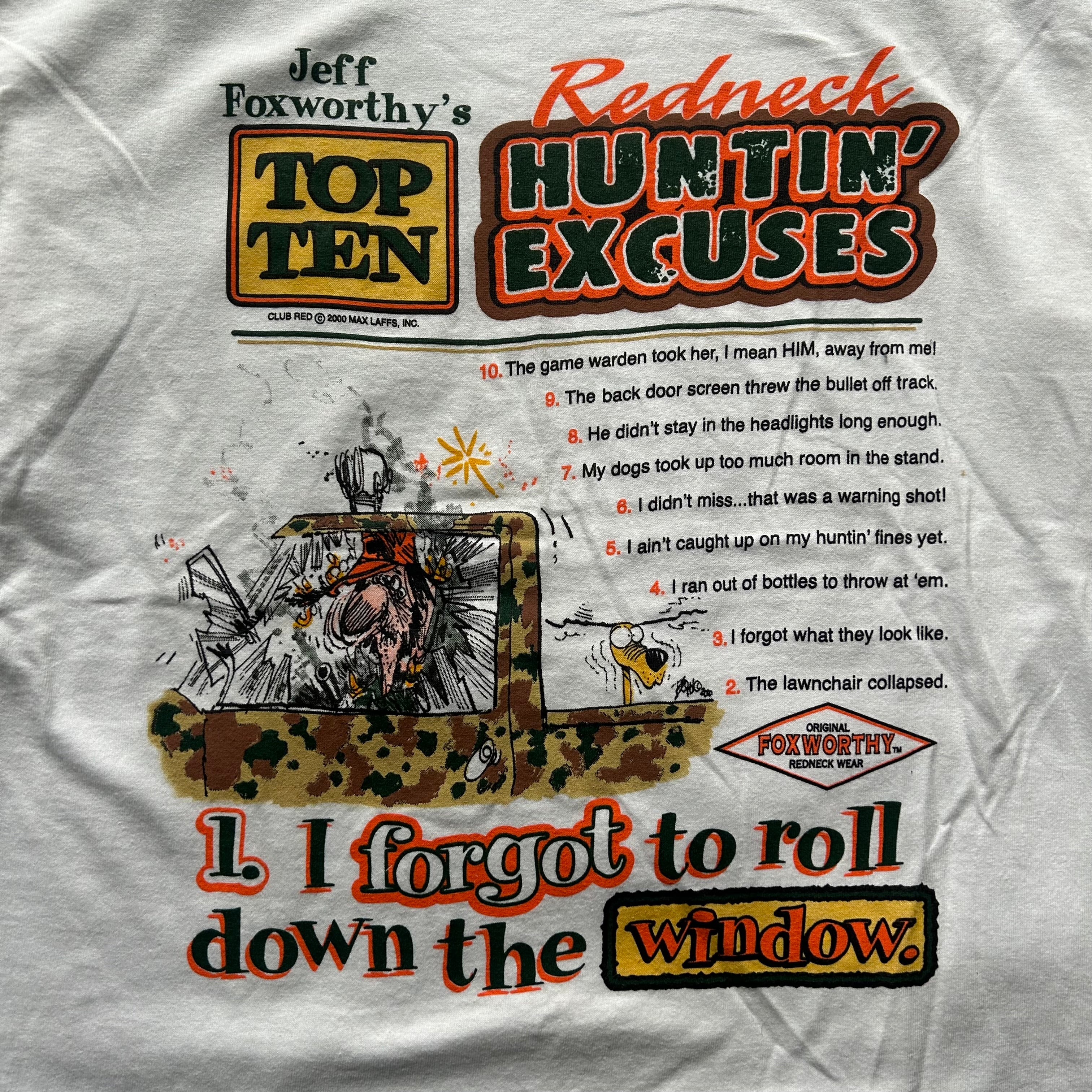 Vintage Top 10 Redneck Huntin Excuses Parody T-shirt