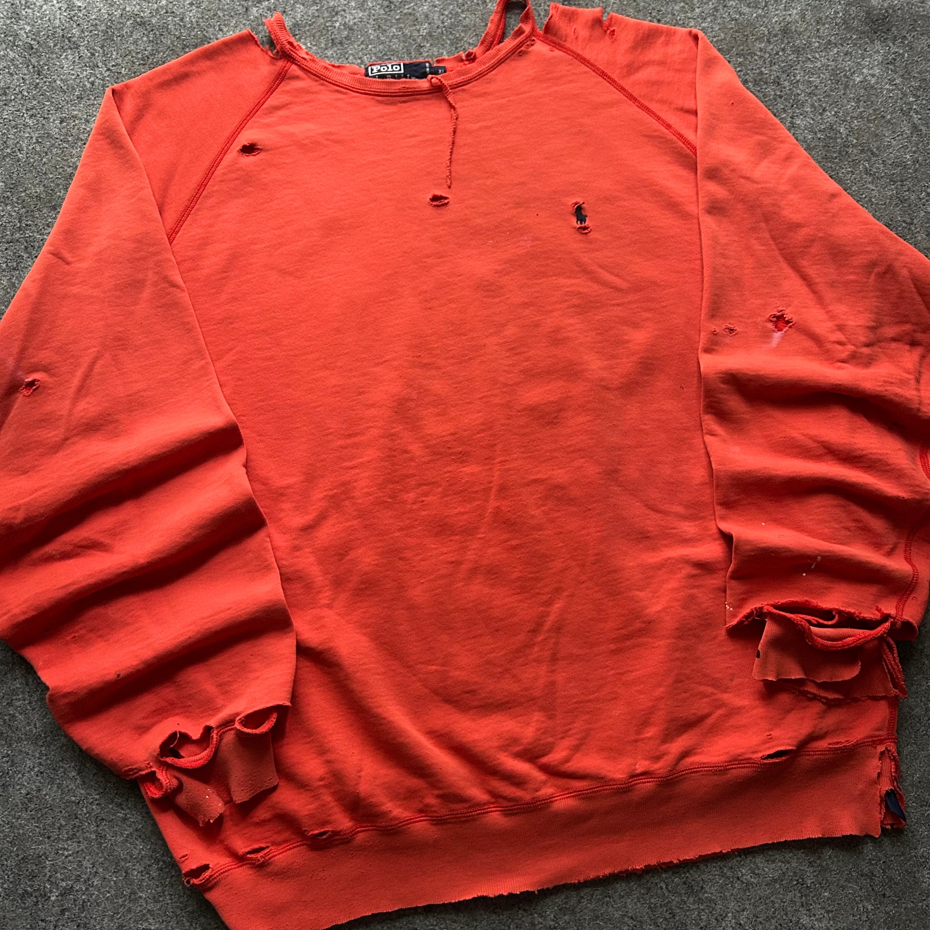 Vintage Thrashed Polo Ralph Lauren Orange Crewneck