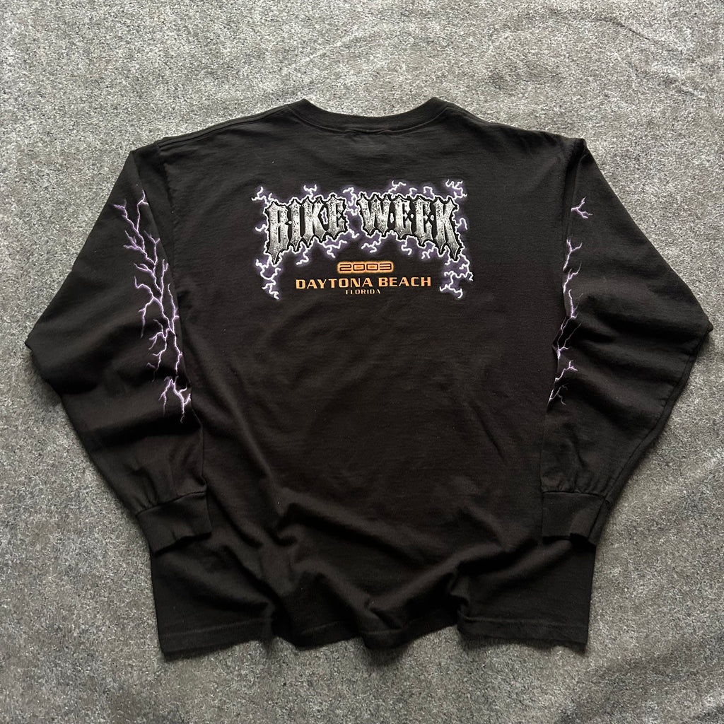 Vintage Daytona Beach Bike Week Purple Lightning Long Sleeve Shirt