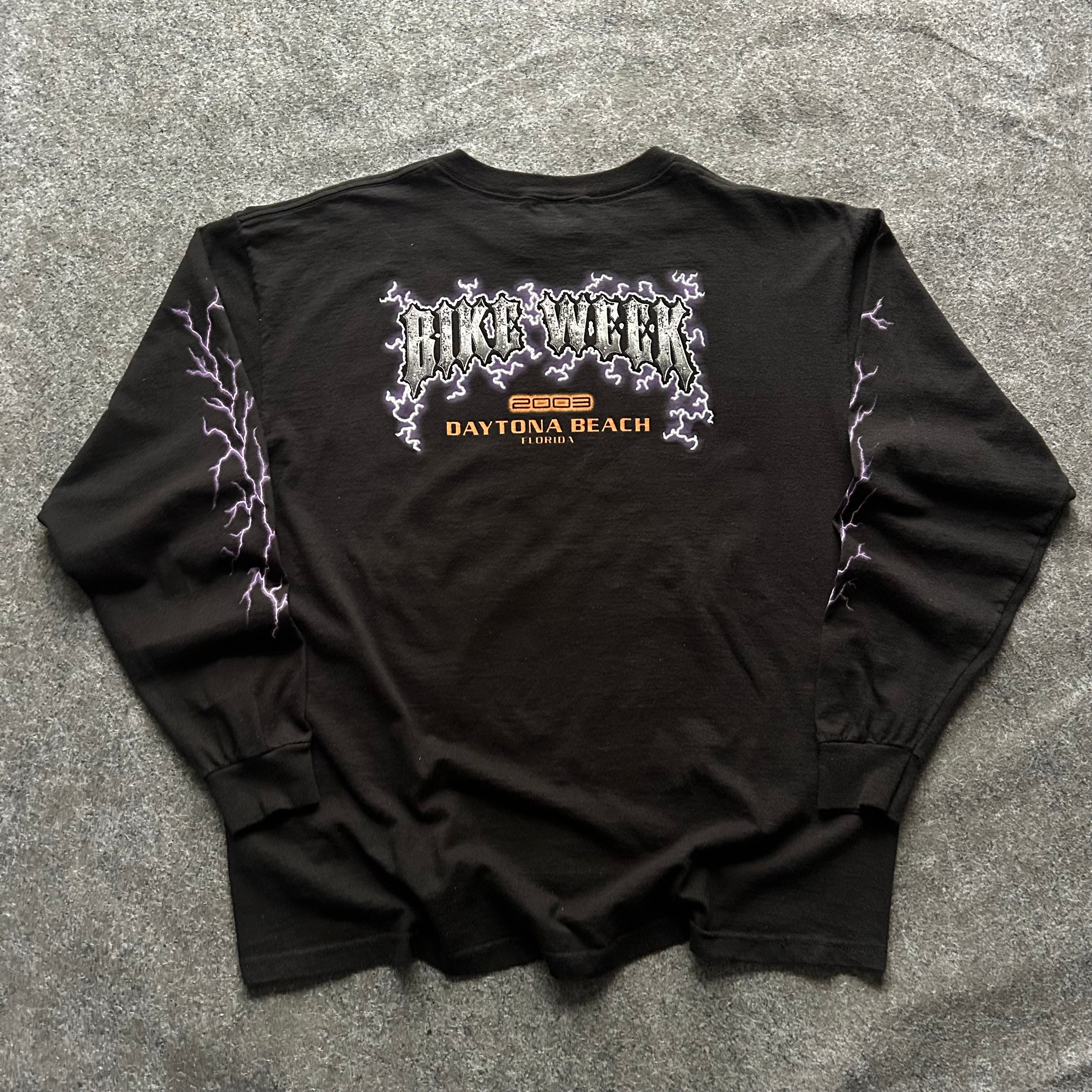 Vintage Daytona Beach Bike Week Purple Lightning Long Sleeve Shirt