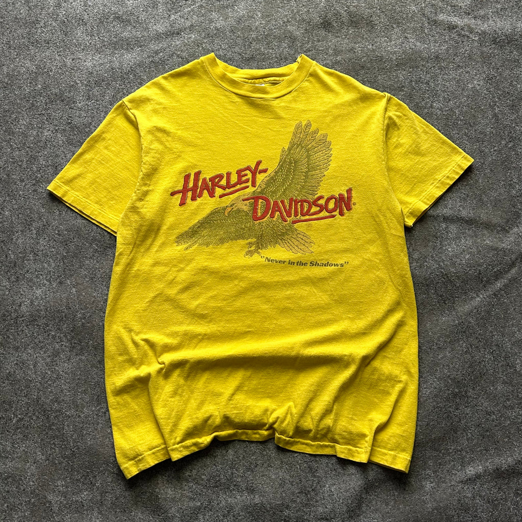 Vintage Harley Davidson Never In The Shadows Yellow T-shirt