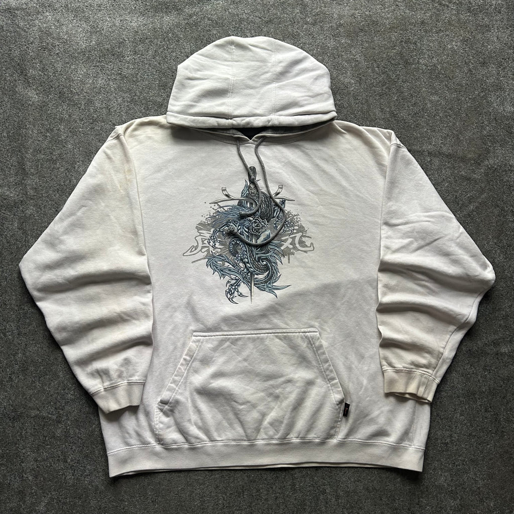 Vintage Y2K Top Heavy White Dragon Hoodie