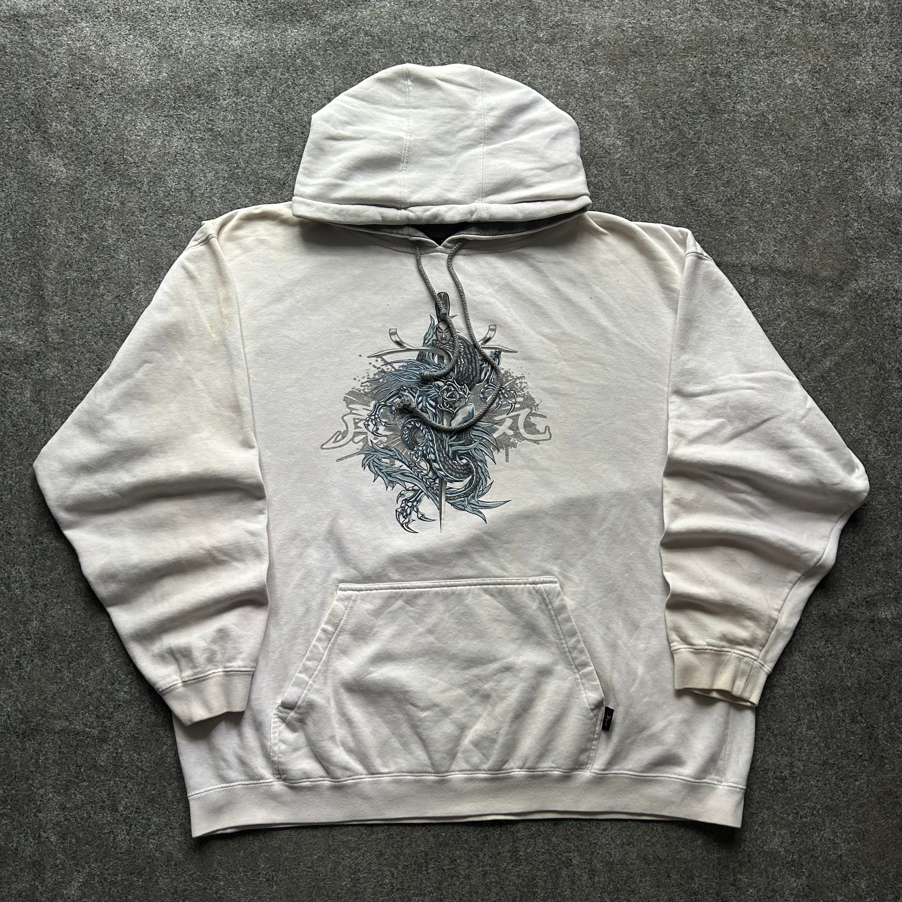 Vintage Y2K Top Heavy White Dragon Hoodie