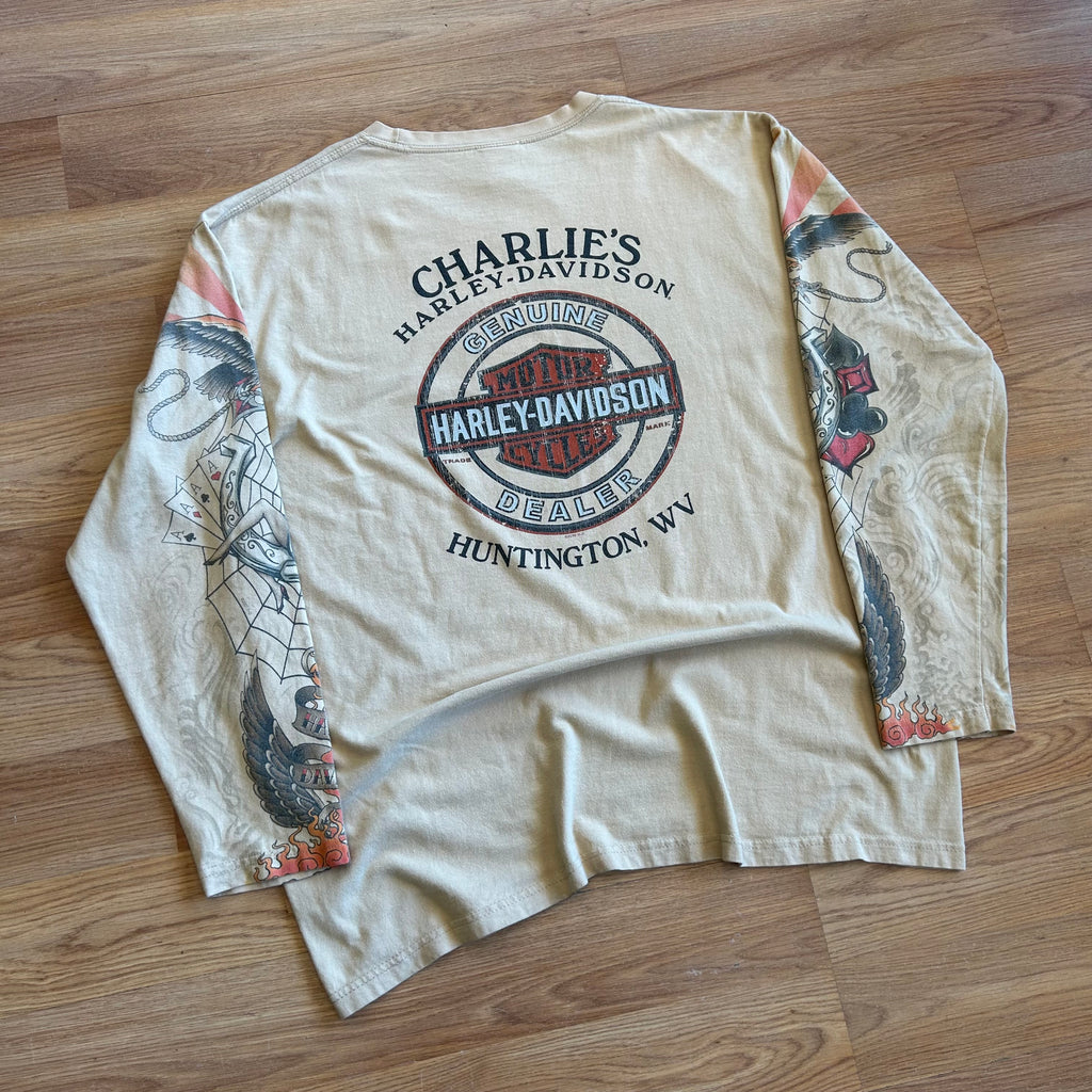 Vintage Harley Davidson Tattoo Long Sleeve Shirt - Size XL