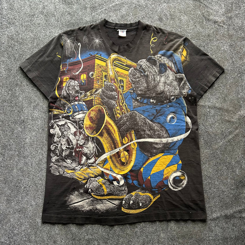 Vintage Thrashed Bad Dog Jazz AOP T-shirt