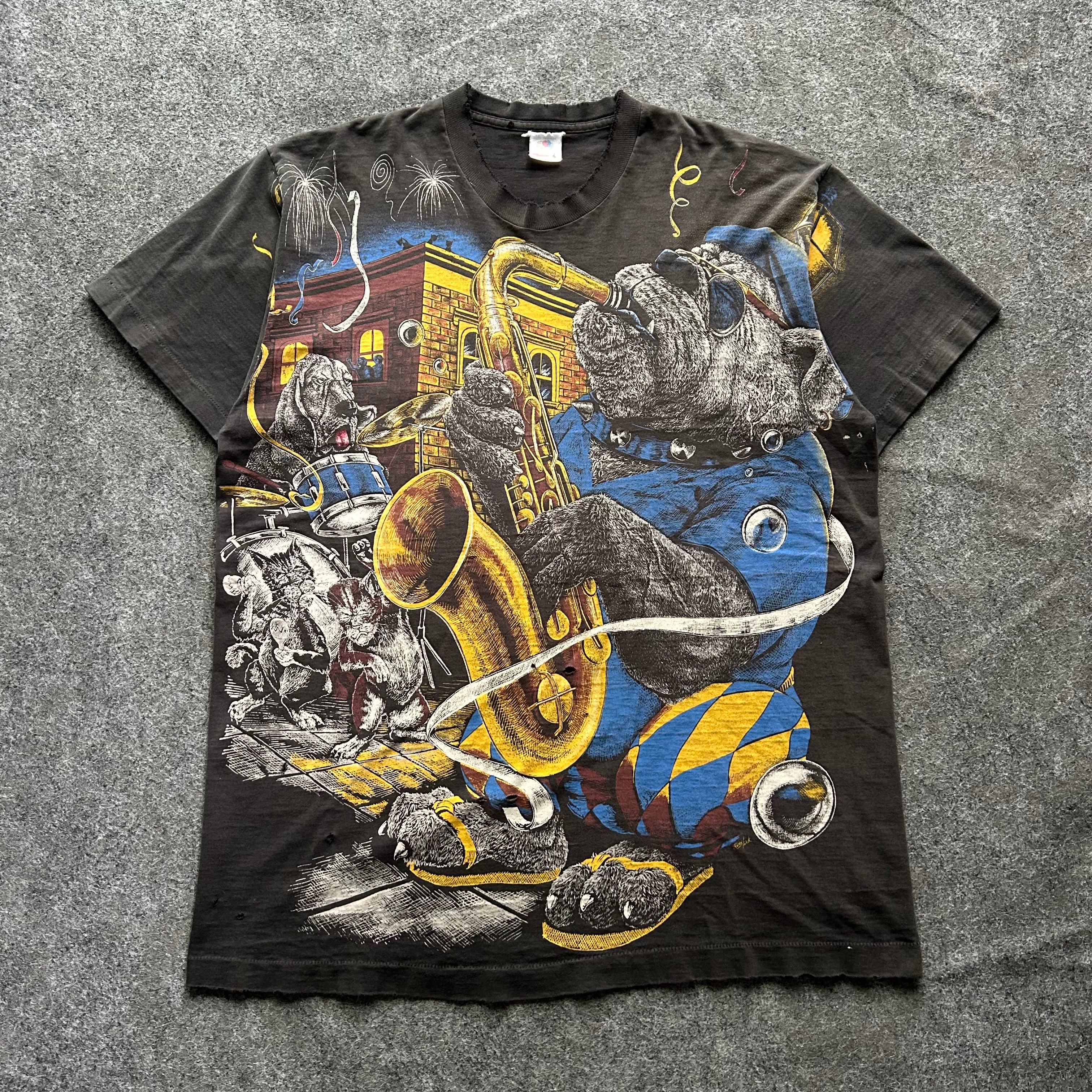 Vintage Thrashed Bad Dog Jazz AOP T-shirt