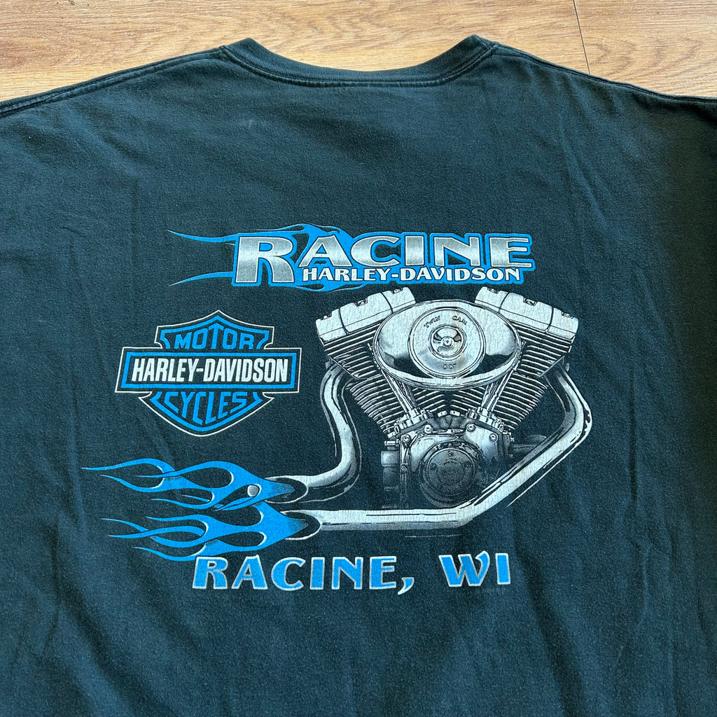 Vintage Harley Davidson Blue Flame Long Sleeve Shirt - Size XL