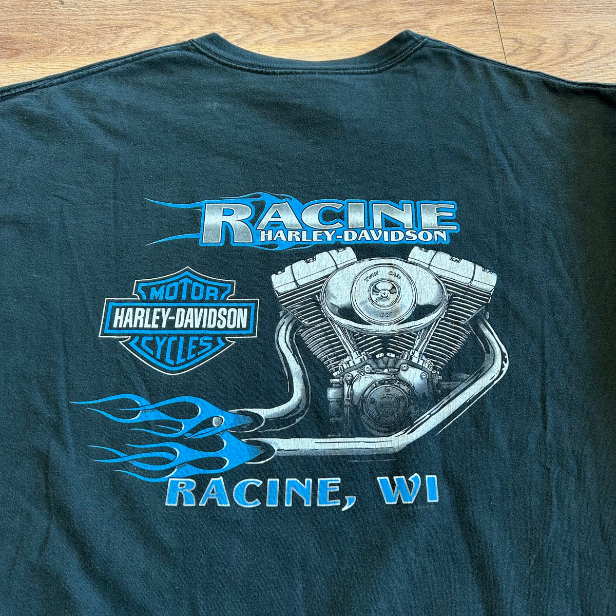 Vintage Harley Davidson Blue Flame Long Sleeve Shirt - Size XL