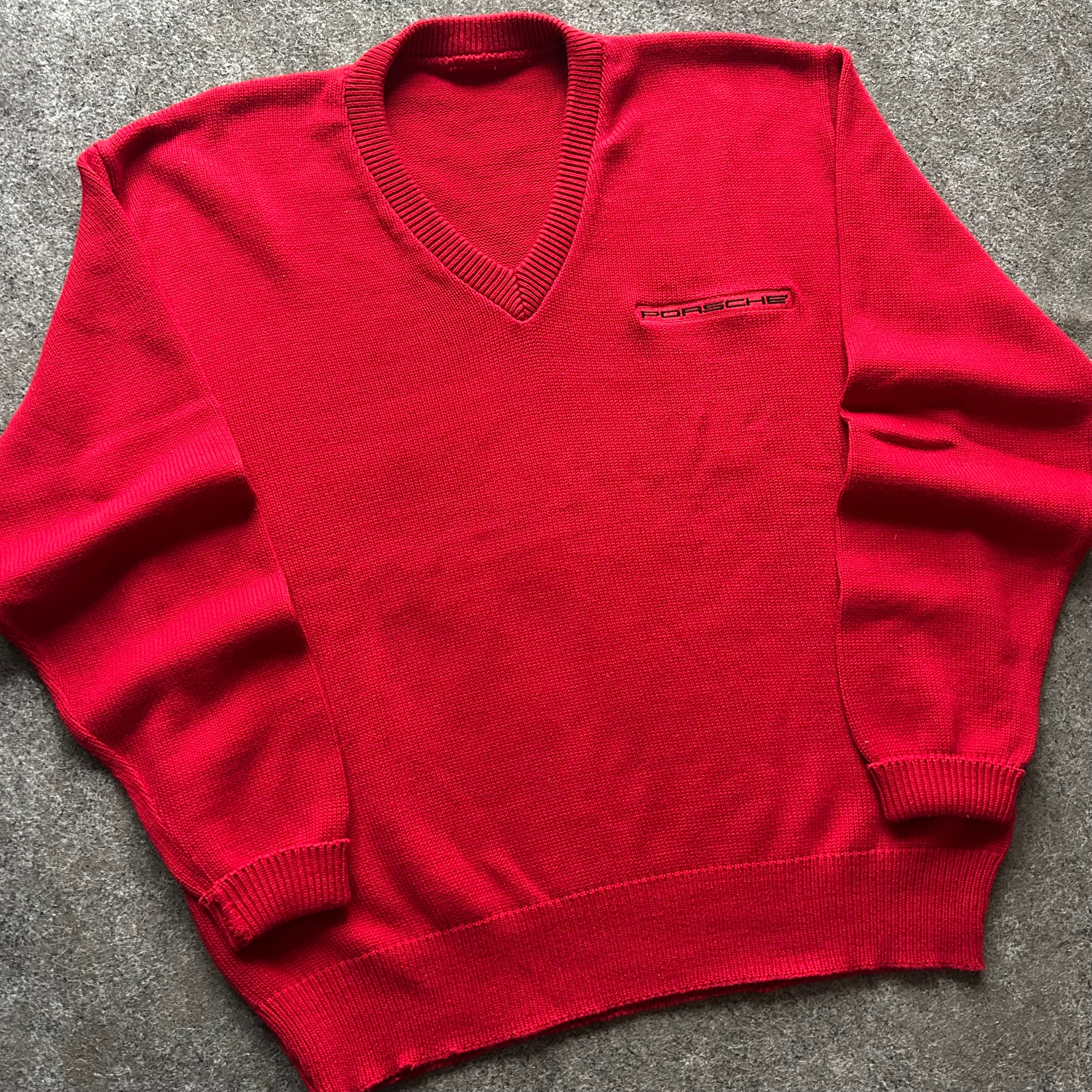 Vintage Porsche V-Neck Red Sweater